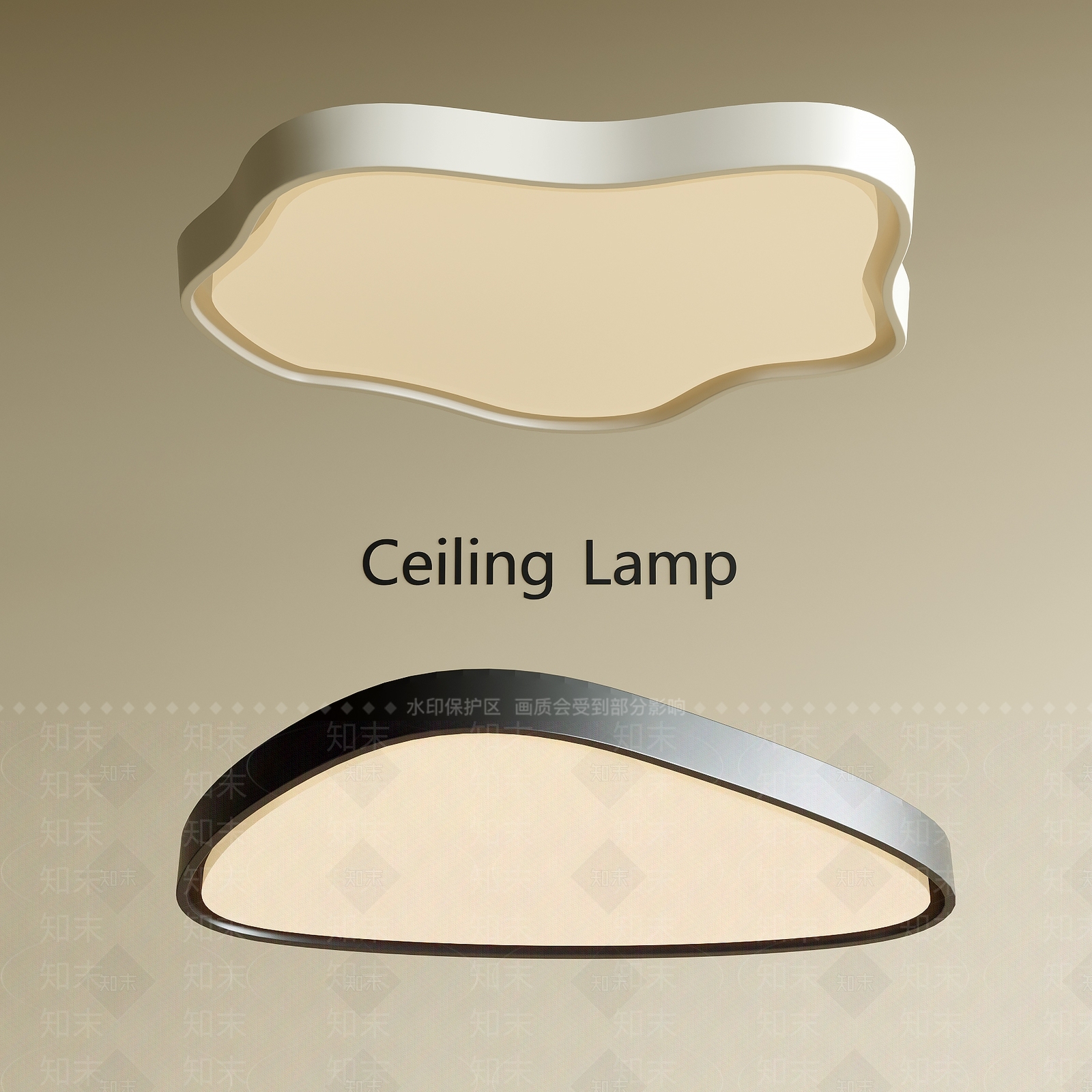 现代奶油吸顶灯3D模型下载【ID:1200917991】