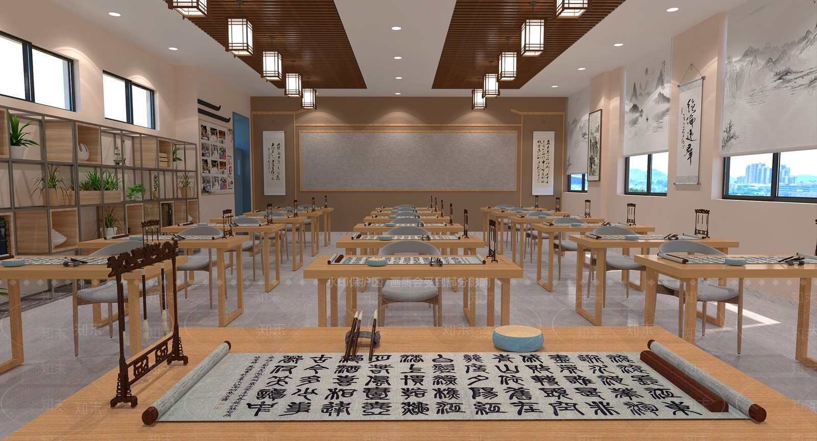 新中式教室3D模型下载【ID:1200920396】