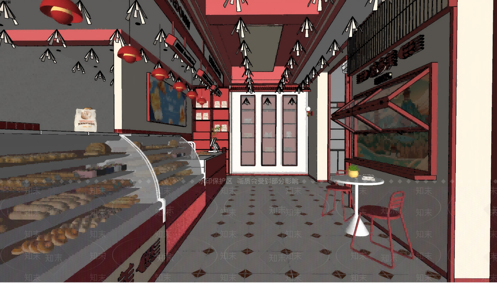 现代复古甜品面包店SU模型下载【ID:1200923520】