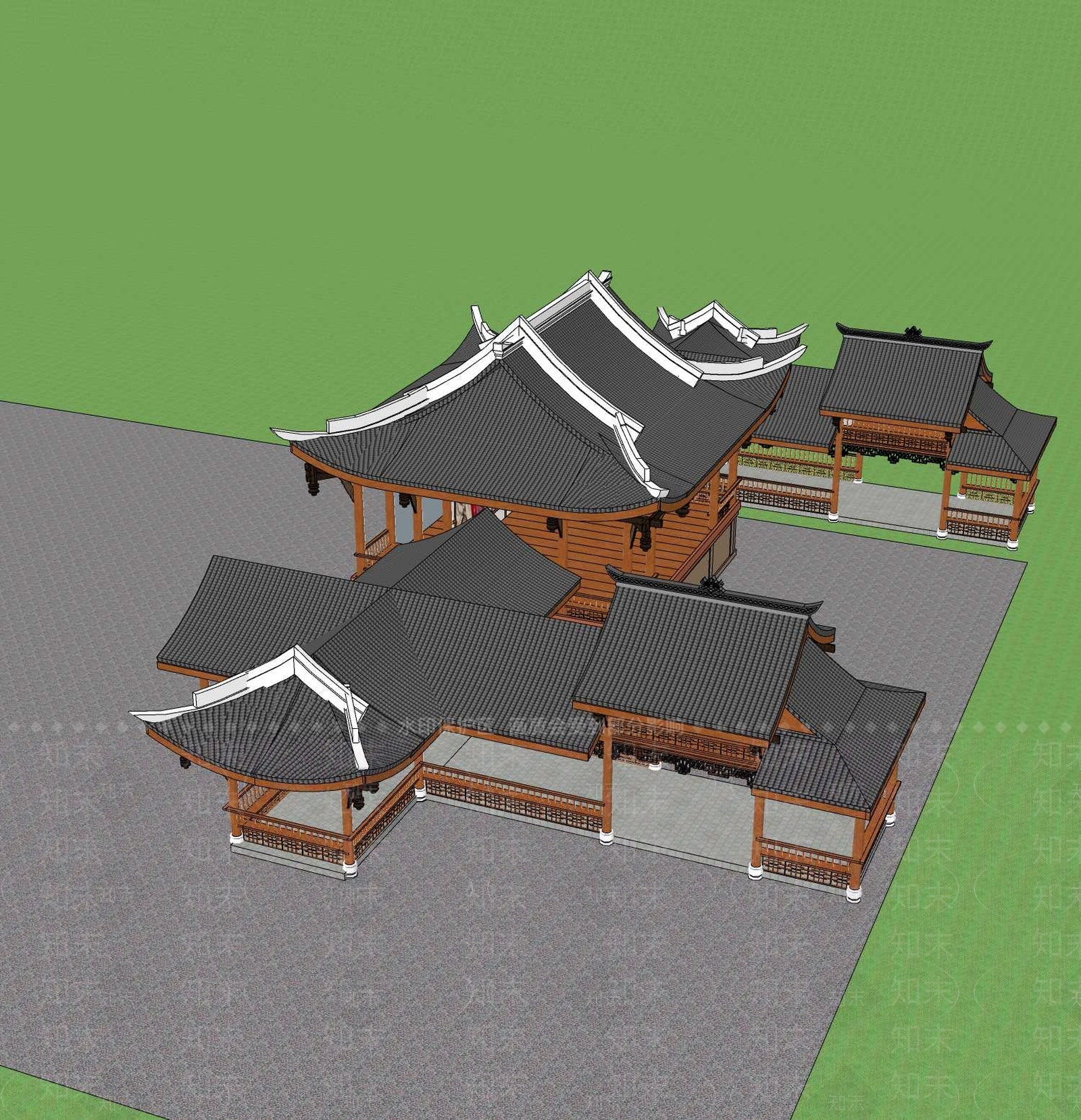新中式廊架SU模型下载【ID:1200924453】