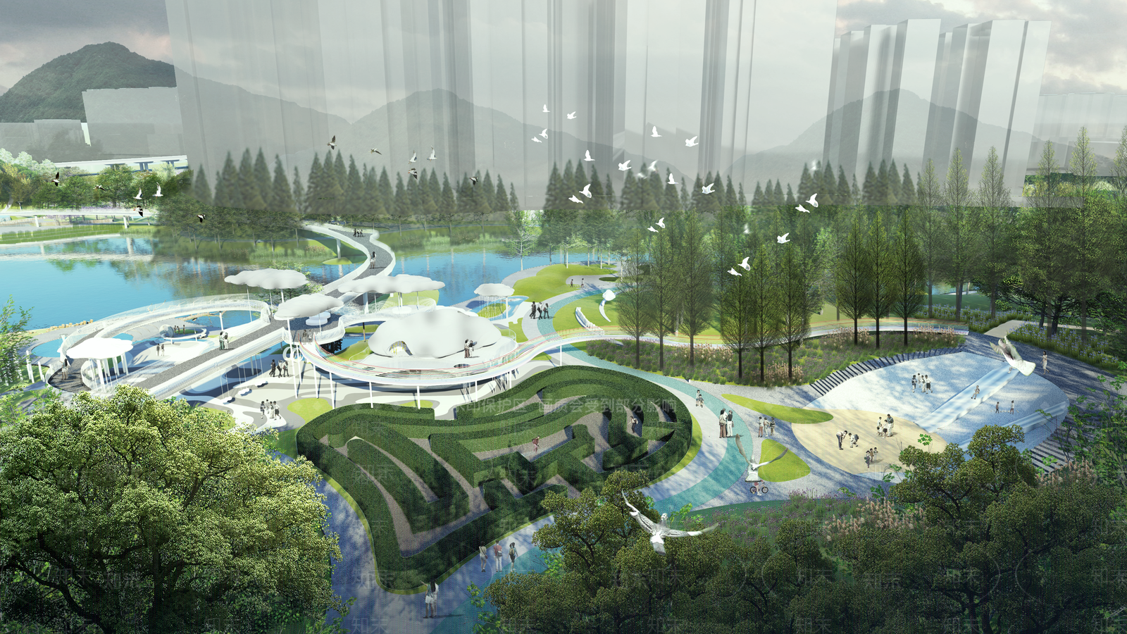 现代景观公园SU模型下载【ID:1200925733】
