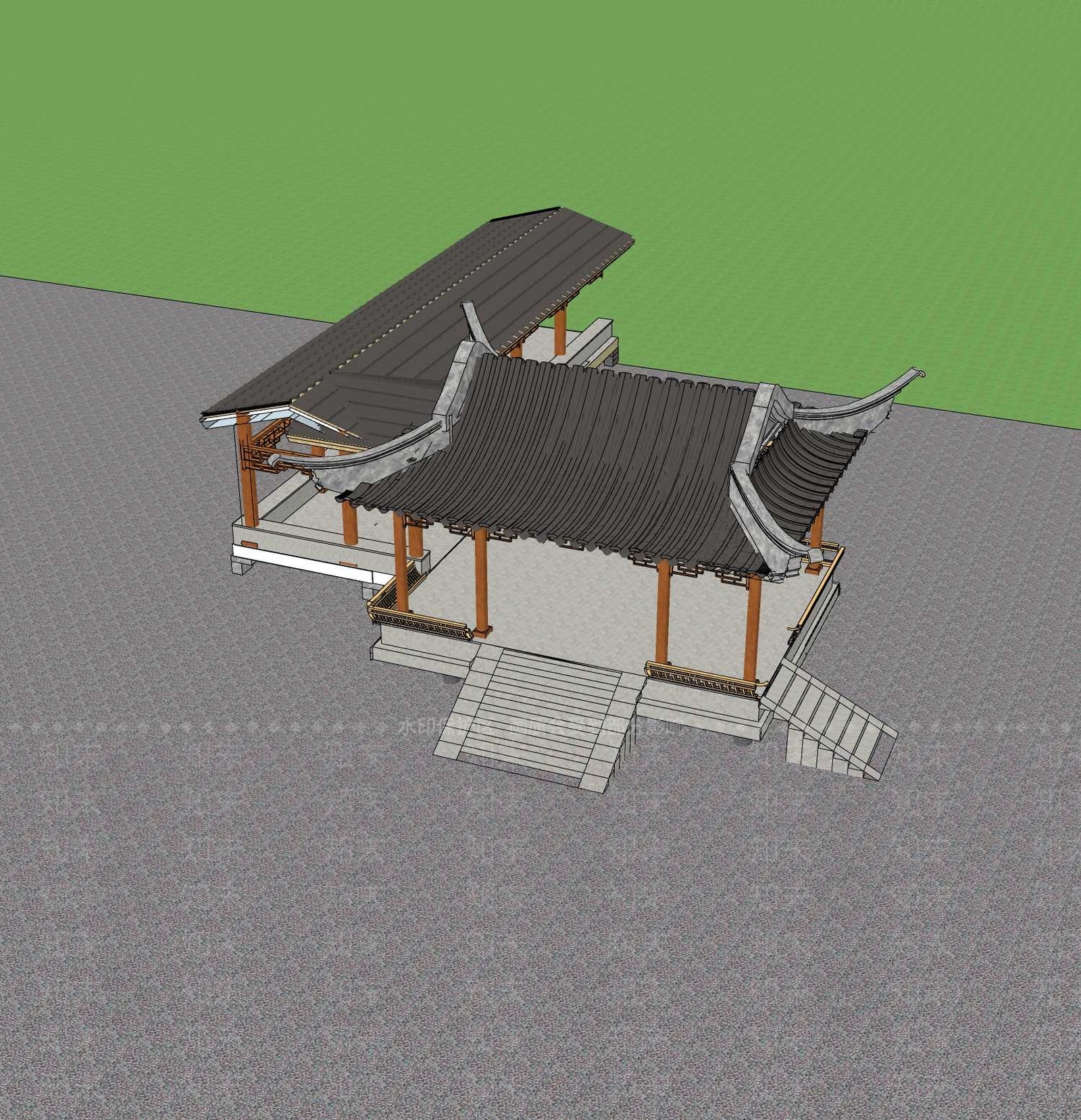 新中式廊架SU模型下载【ID:1200924779】