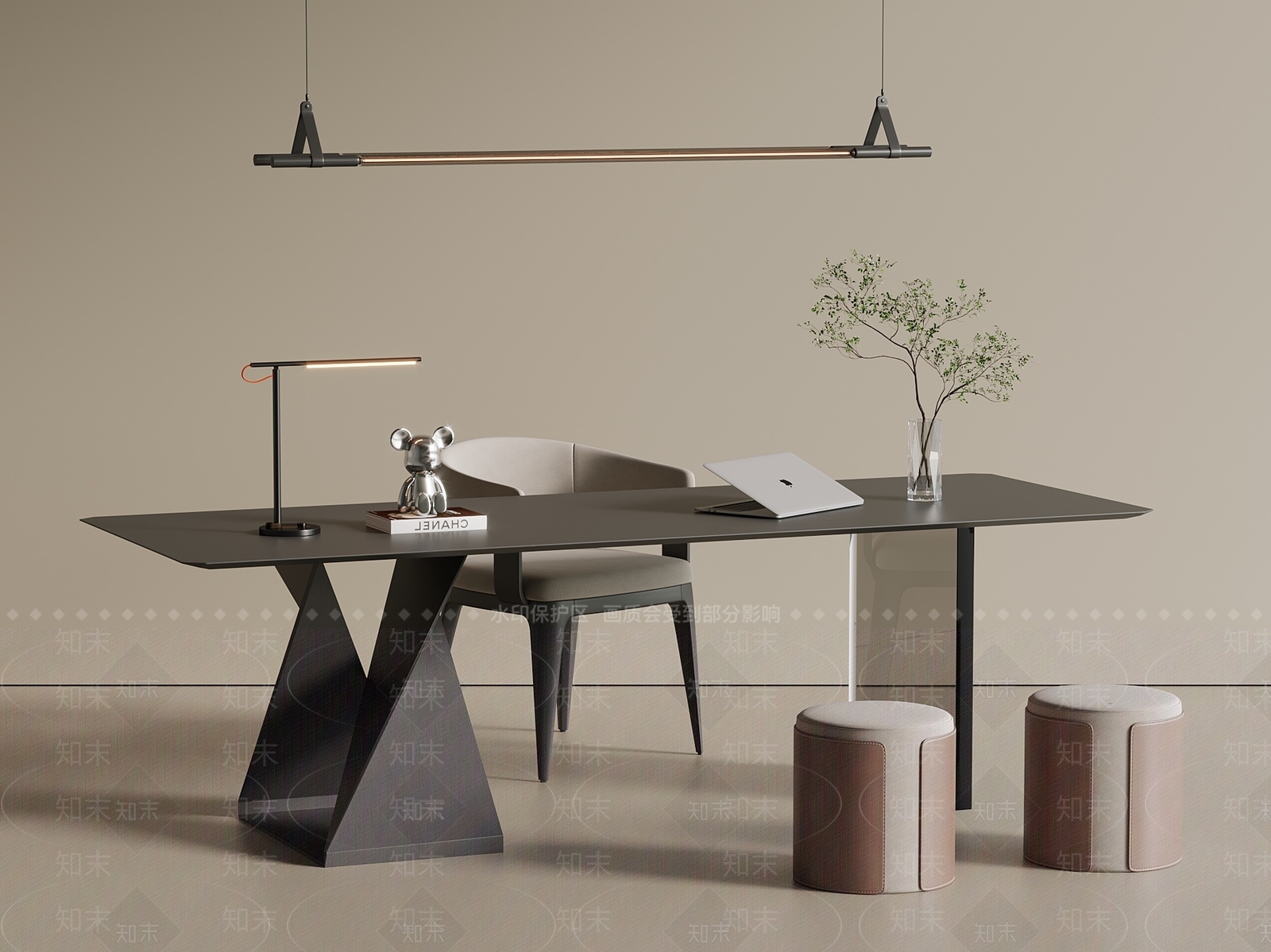 意式轻奢书桌椅3D模型下载【ID:1200927999】