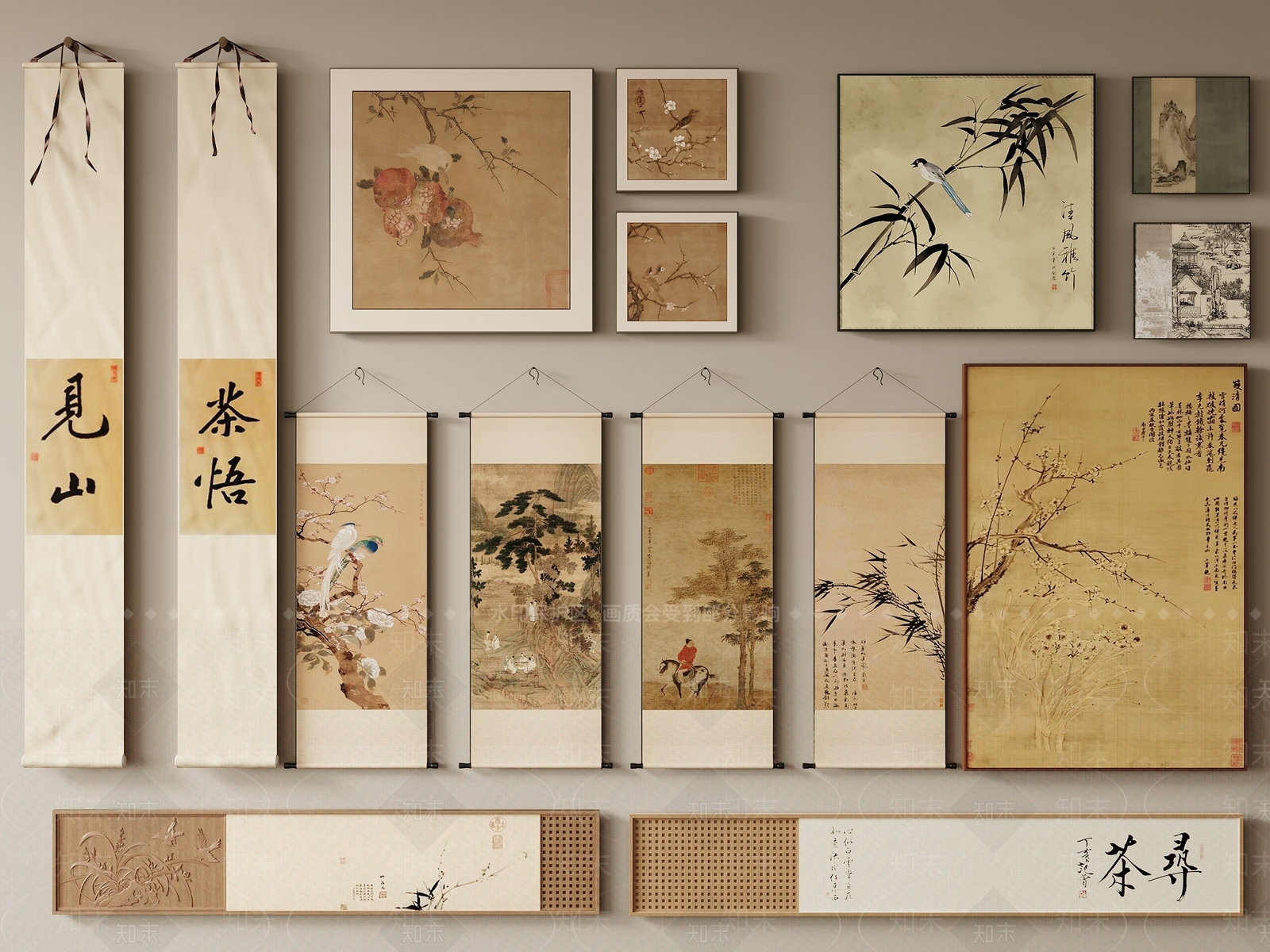 新中式禅意宋式挂画3D模型下载【ID:1200928009】