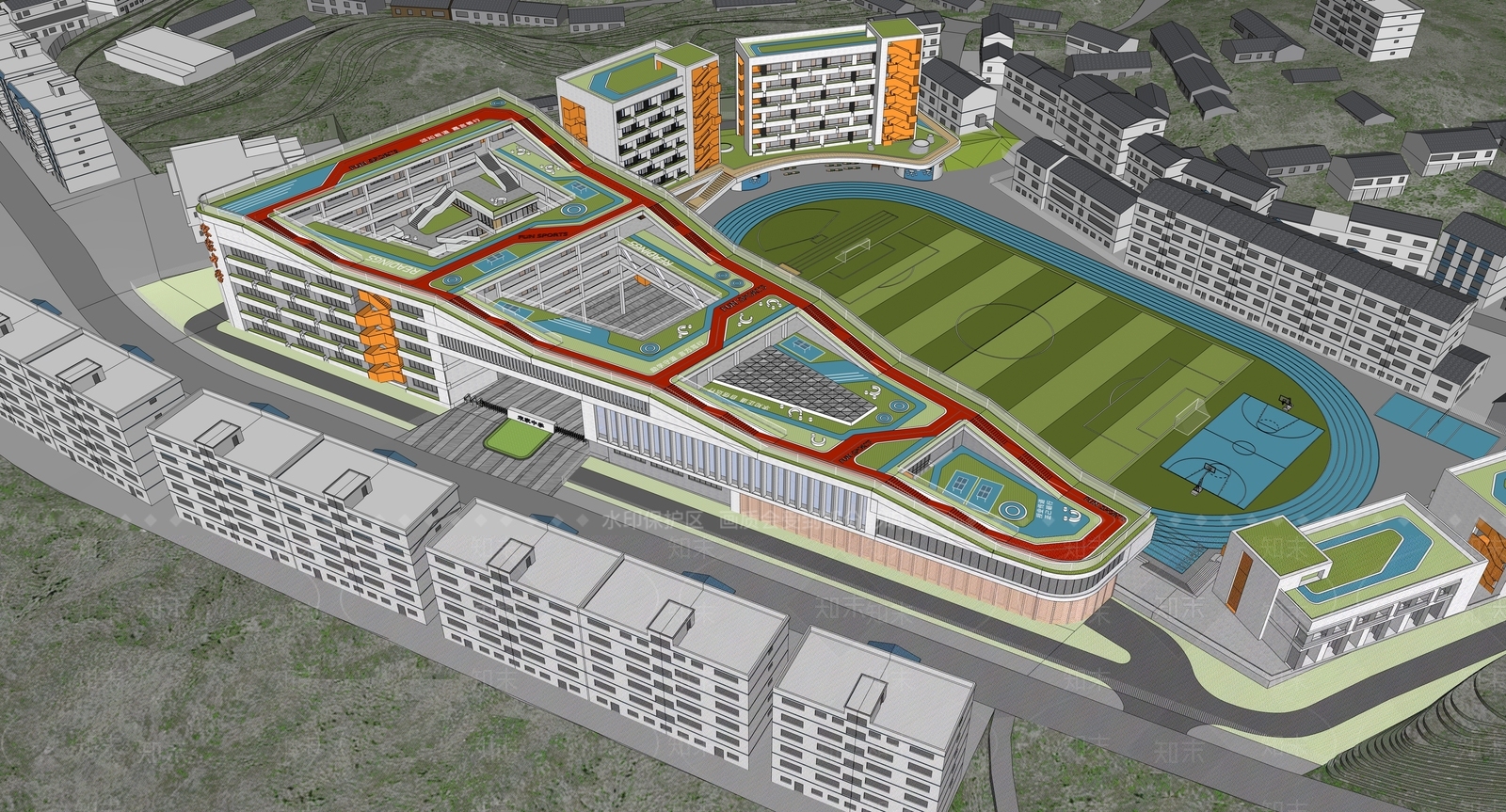 现代学校建筑SU模型下载【ID:1200928477】