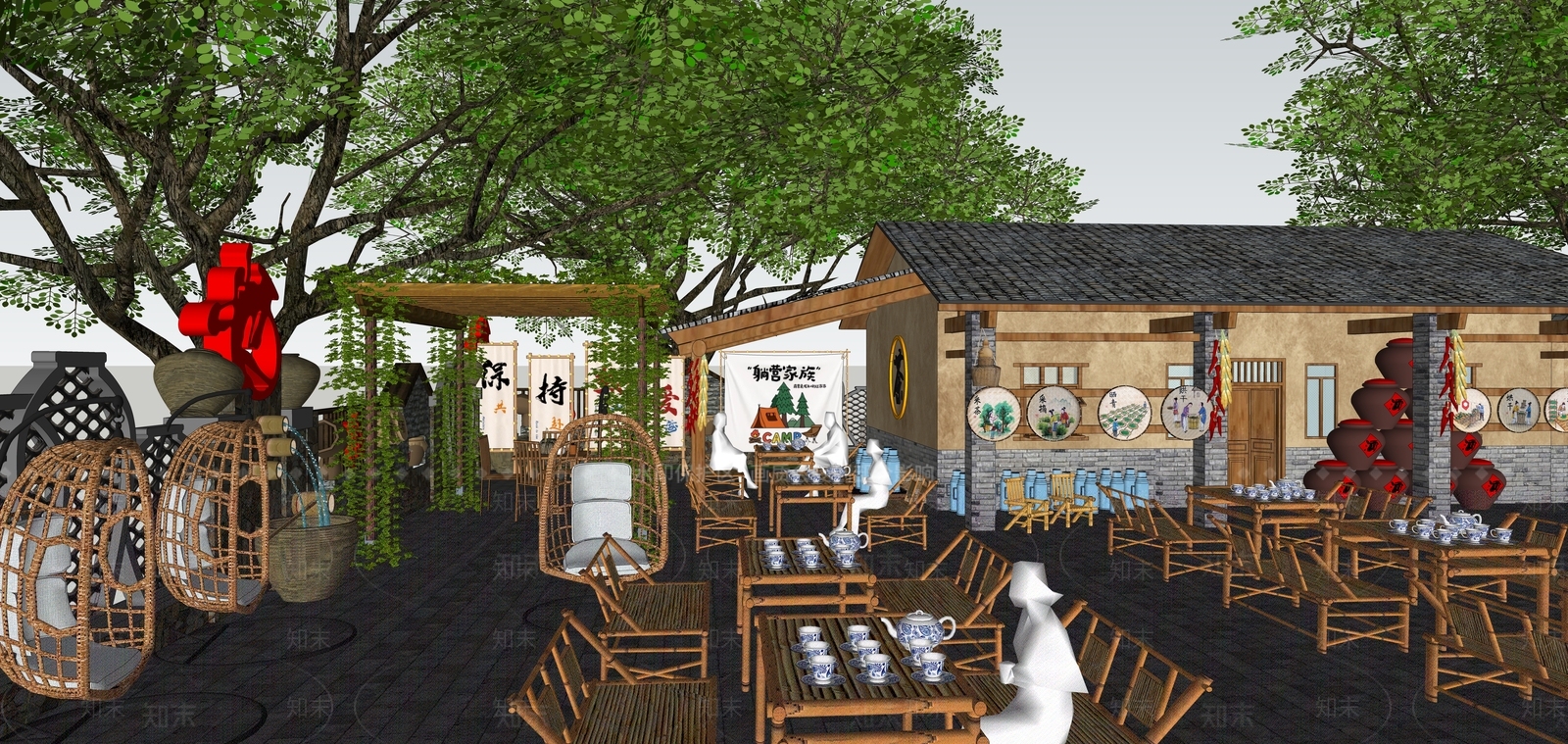 现代中式乡村庭院SU模型下载【ID:1200928869】