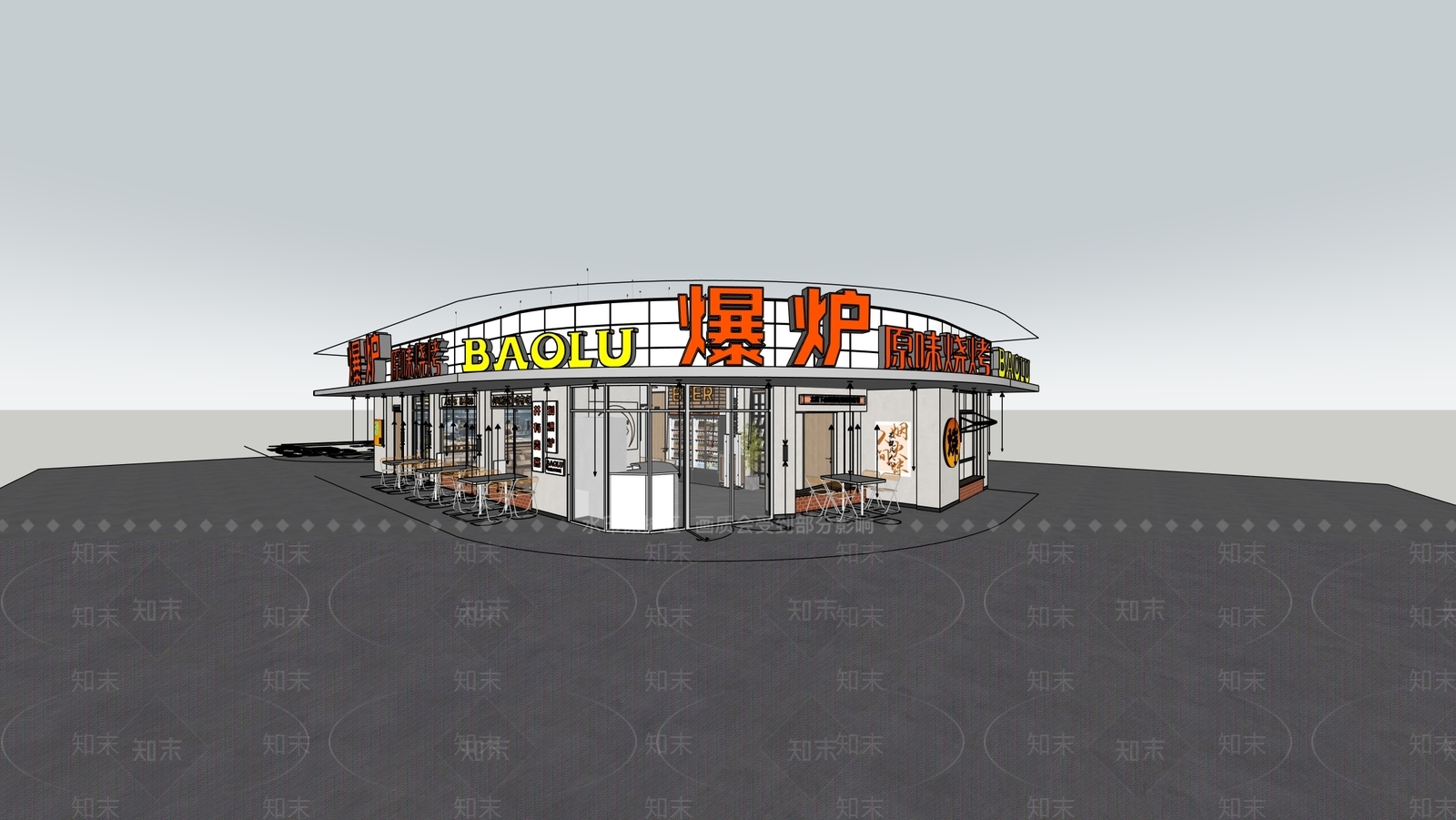 现代工业烧烤烤肉店SU模型下载【ID:1200929088】