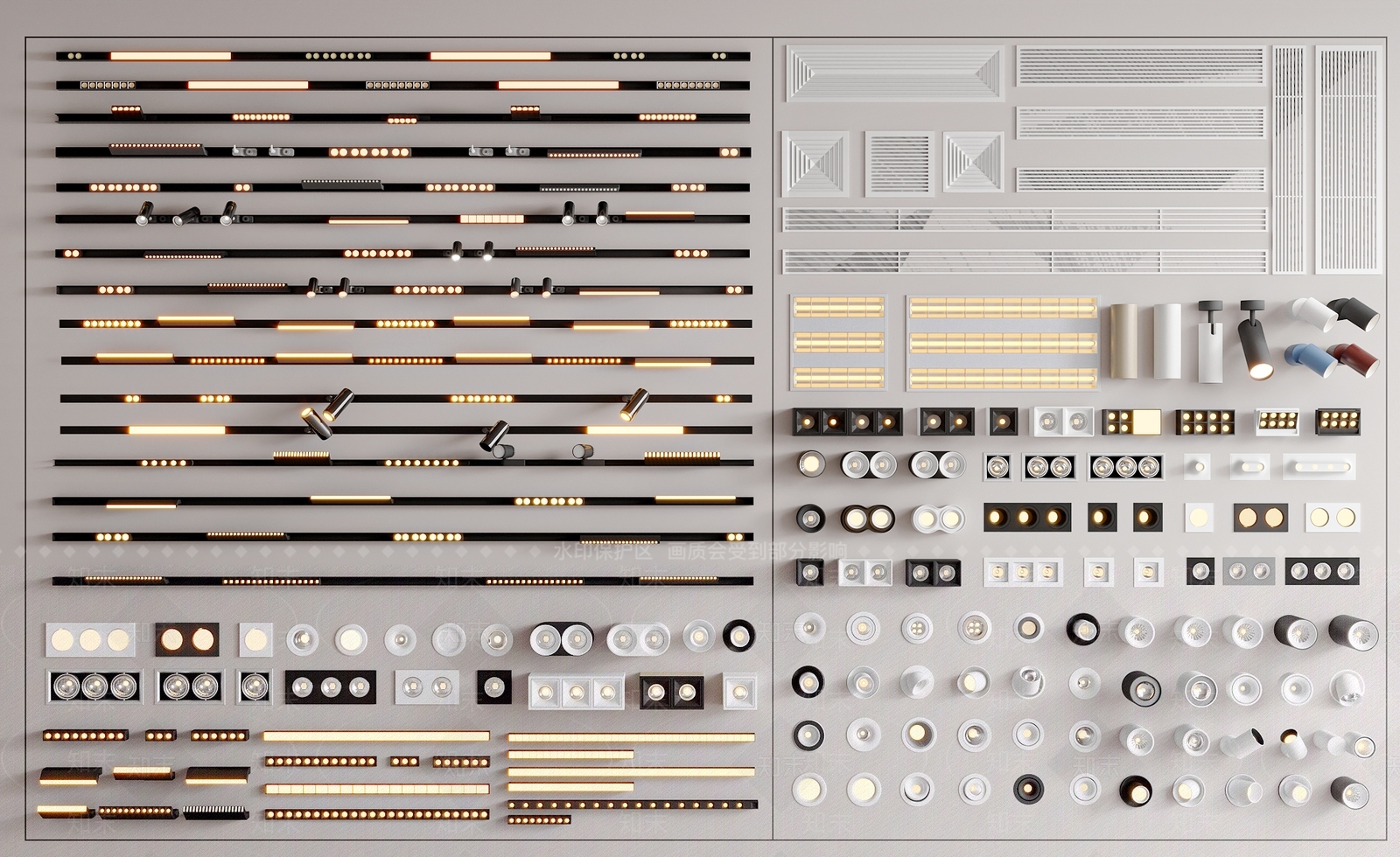 现代筒灯射灯组合3D模型下载【ID:1200937518】
