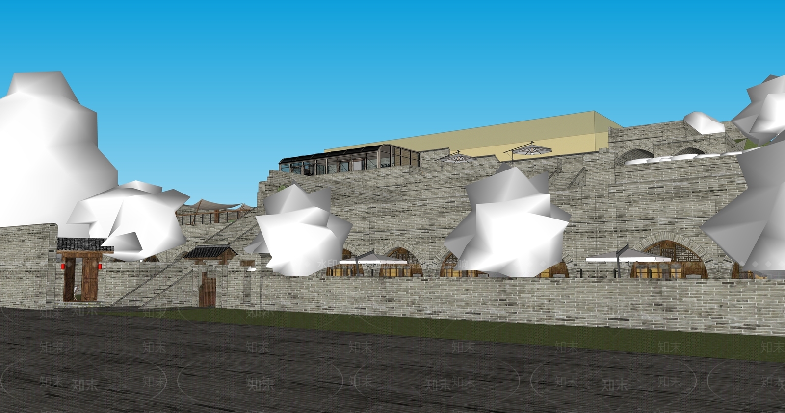 中式复古古建筑SU模型下载【ID:1200938570】