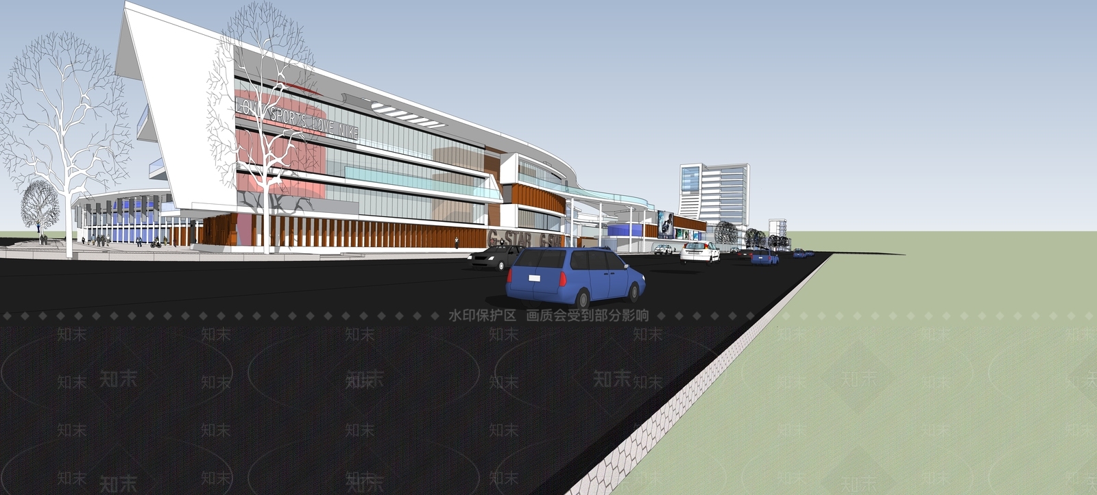 现代商场建筑SU模型下载【ID:1200938185】