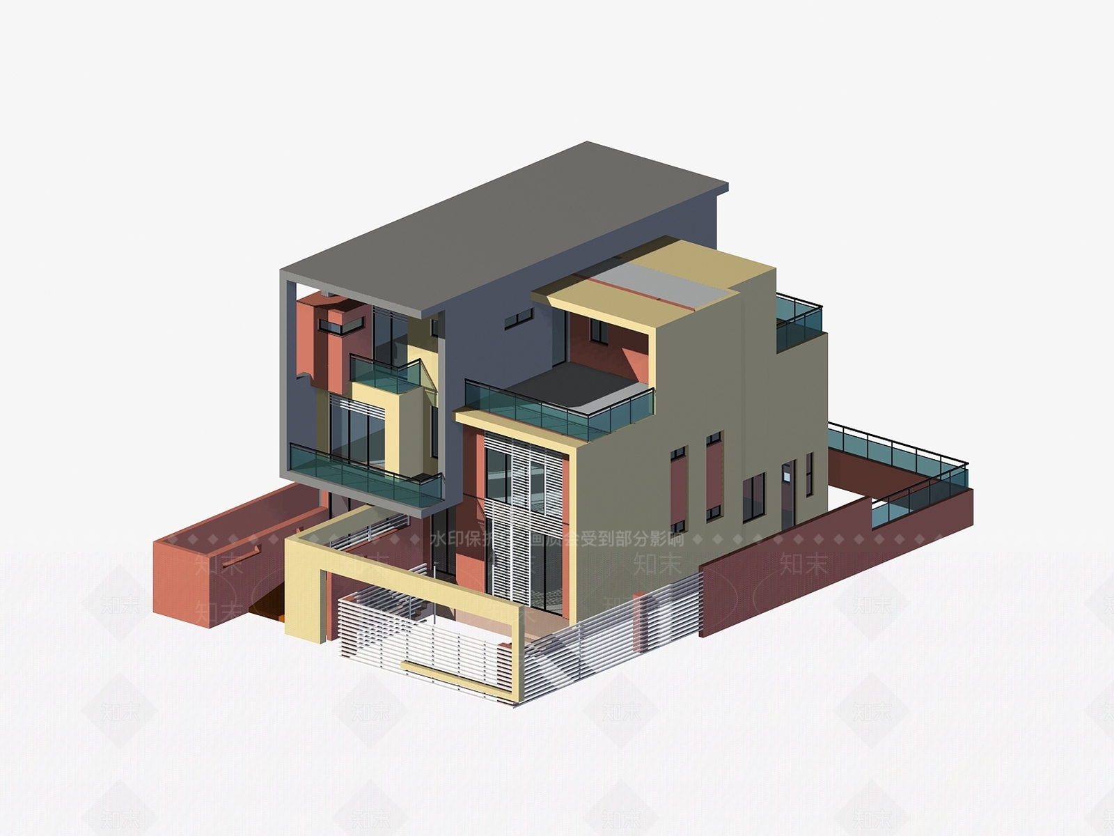 现代别墅外观3D模型下载【ID:1200938993】