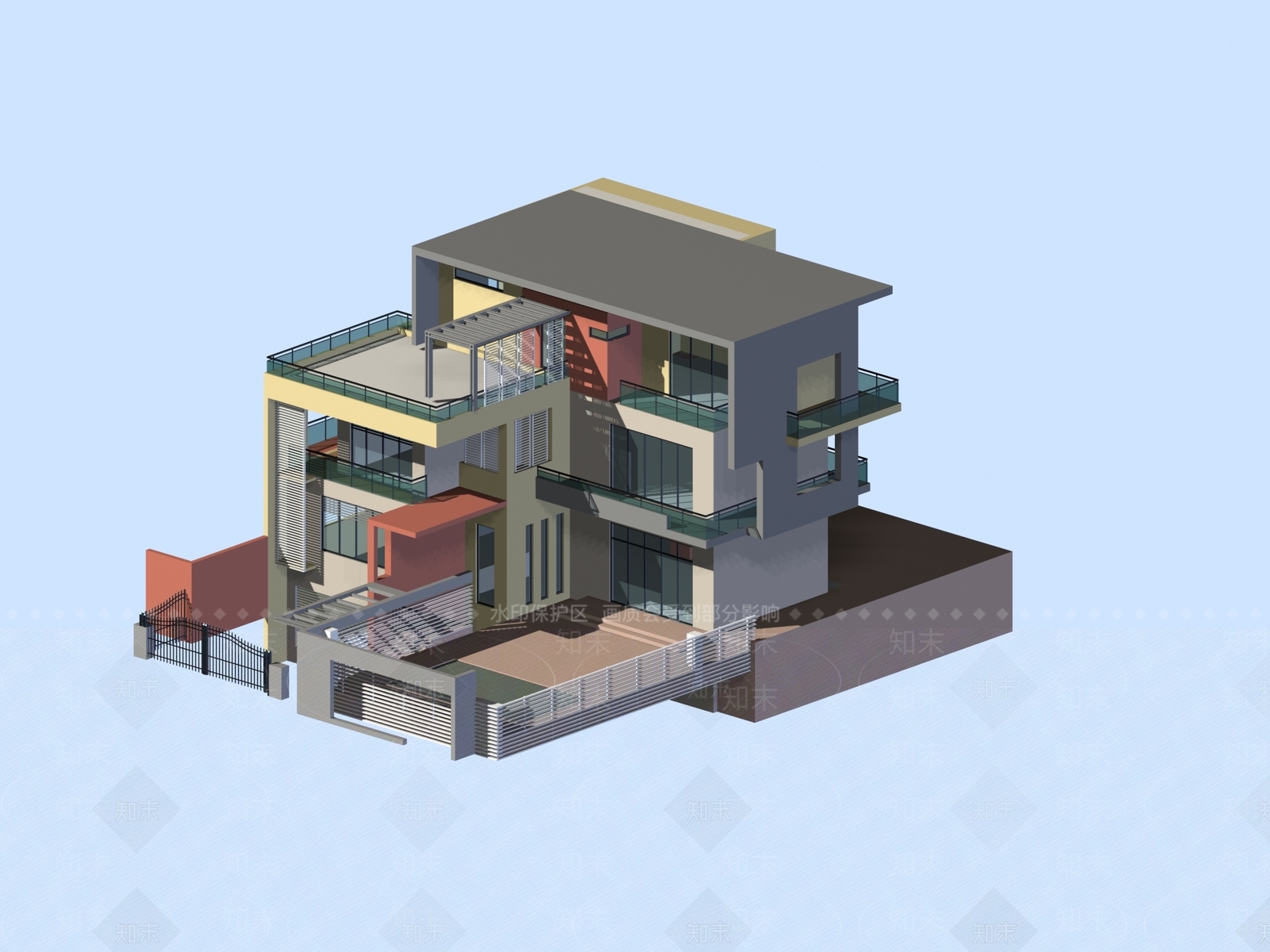 现代别墅外观3D模型下载【ID:1200939387】