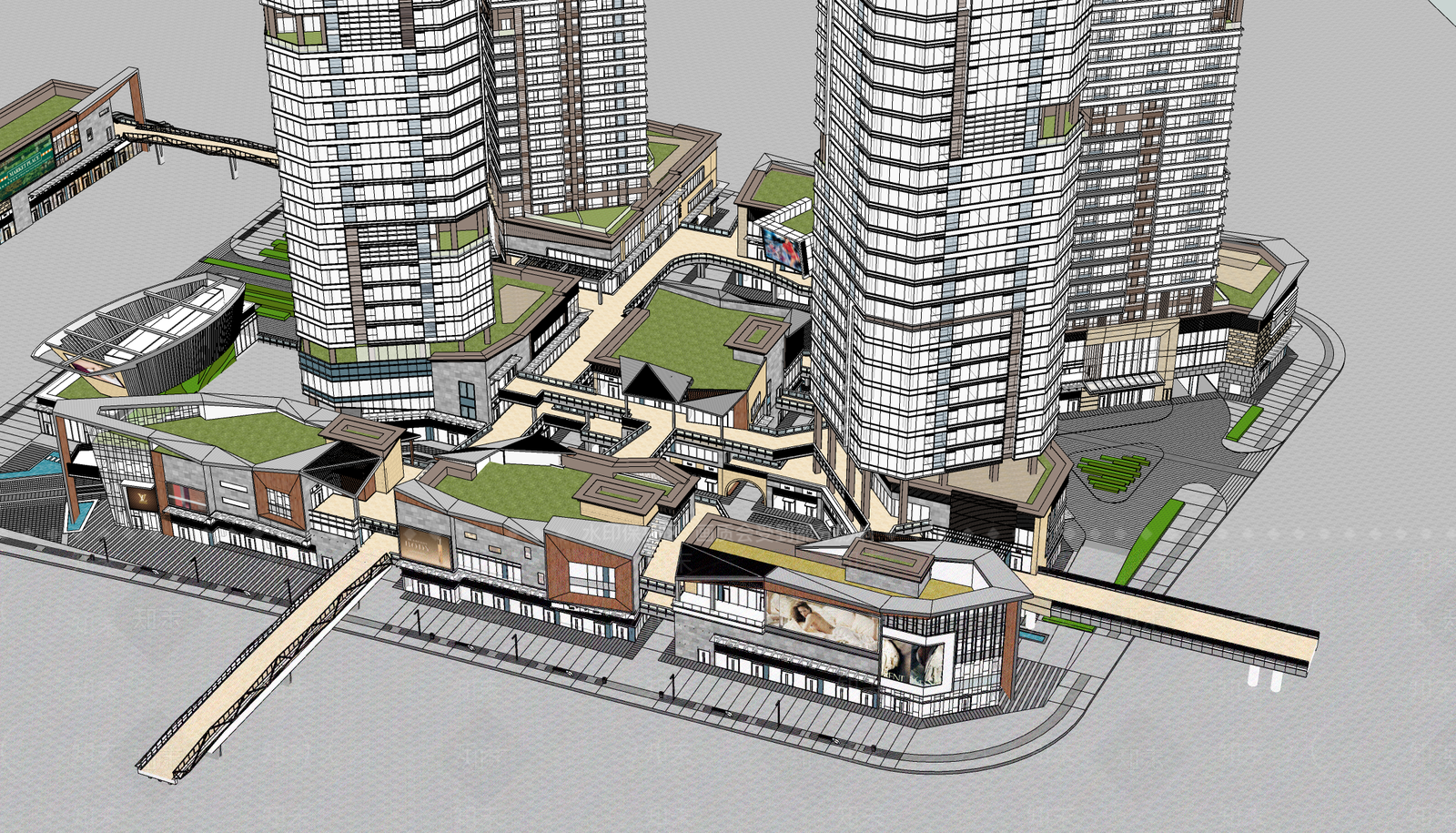 现代商场建筑SU模型下载【ID:1200939789】