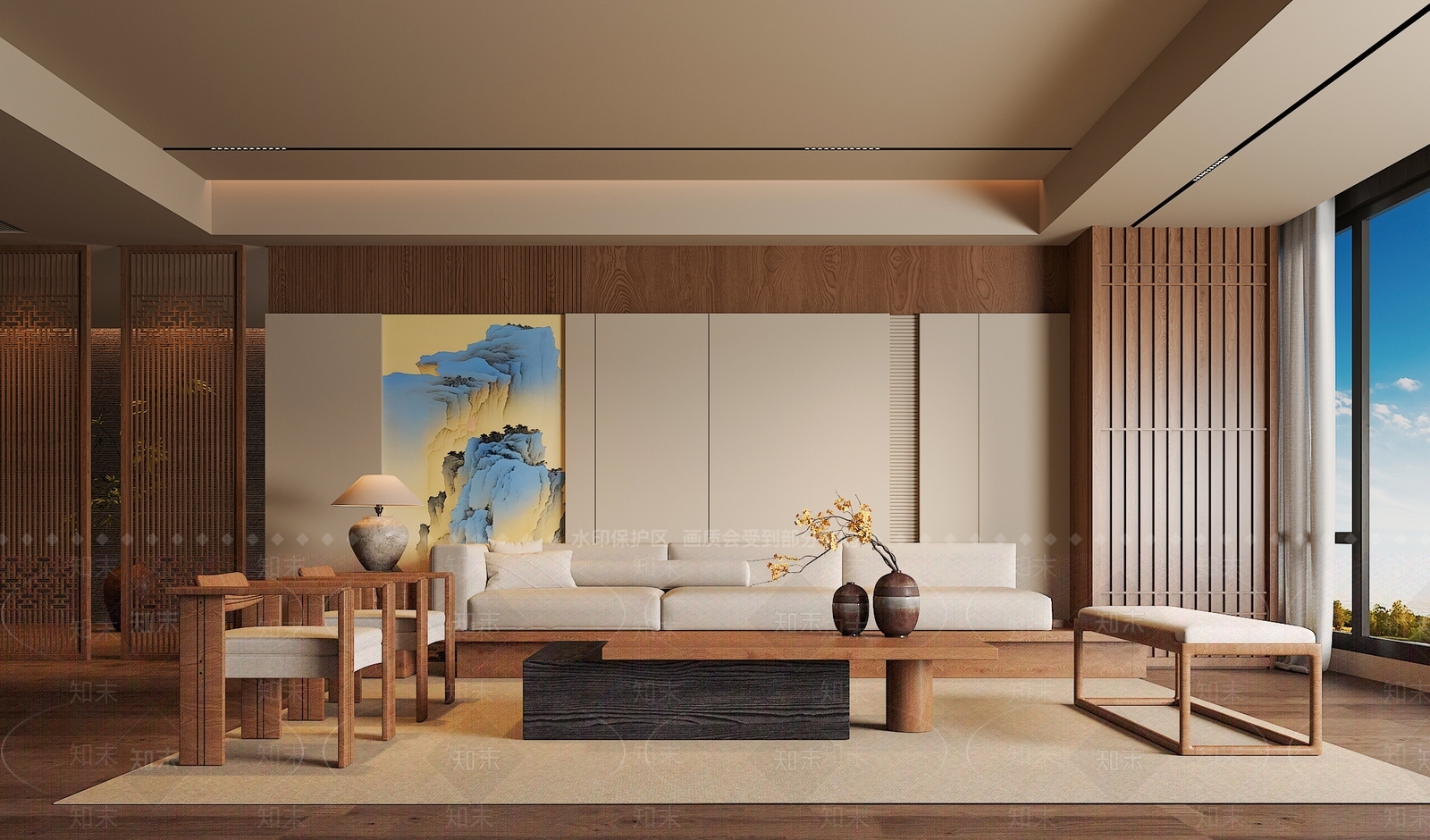 中古侘寂家居客厅SU模型下载【ID:1200940828】