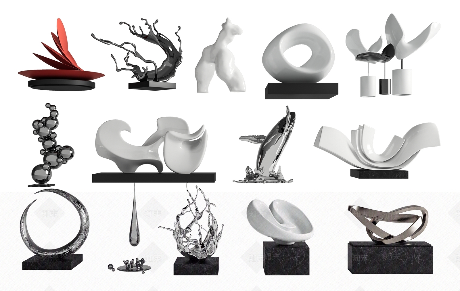 现代雕塑摆件SU模型下载【ID:1200942219】