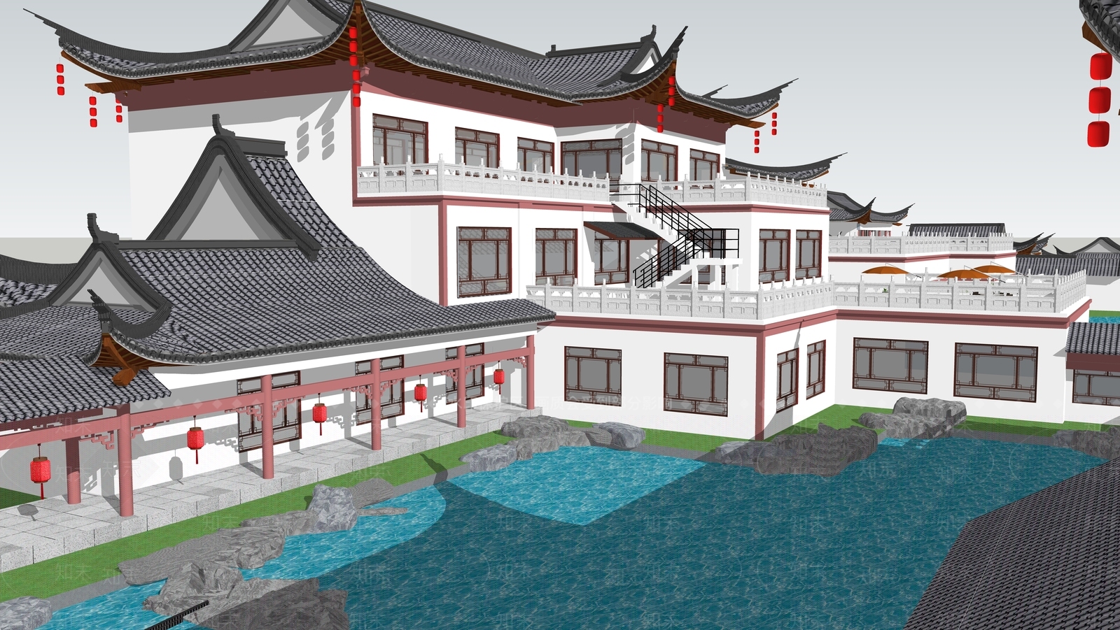 中式古建筑SU模型下载【ID:1200944155】