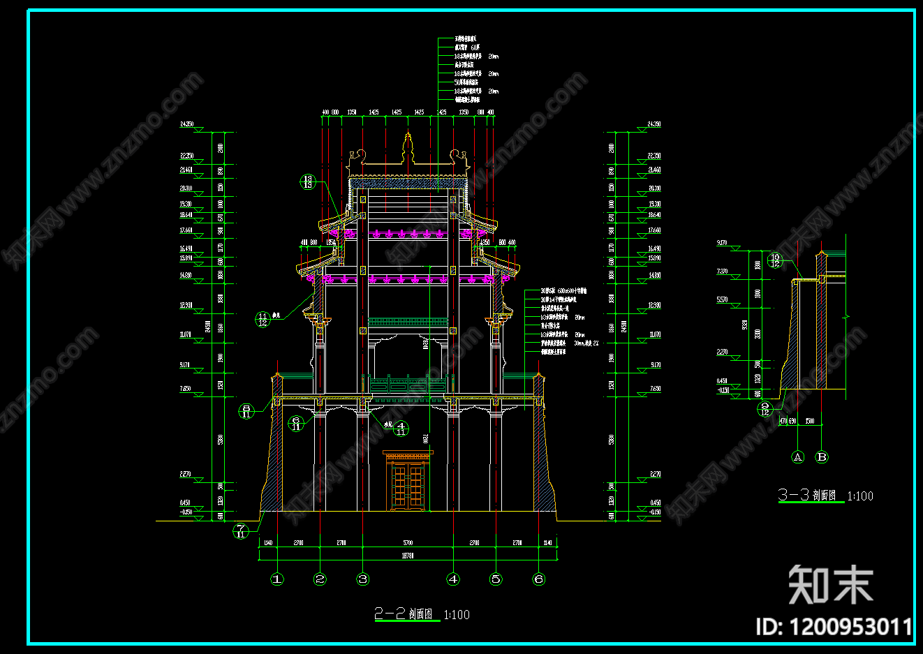 仿古建筑cad施工图下载【ID:1200953011】