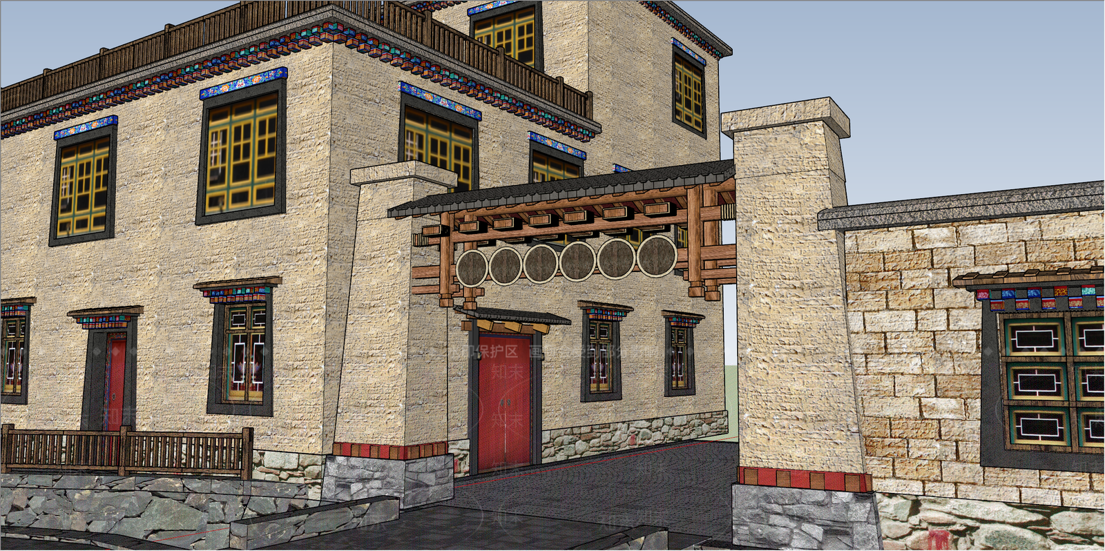中古侘寂风格建筑SU模型下载【ID:1200955637】