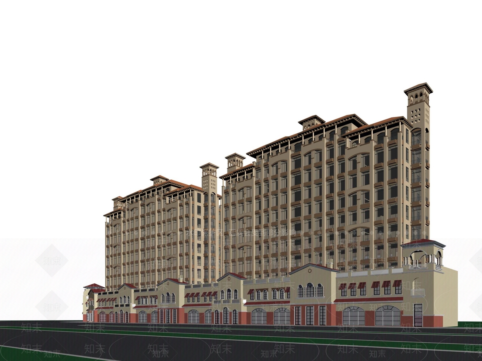 欧式高层住宅3D模型下载【ID:1200966706】
