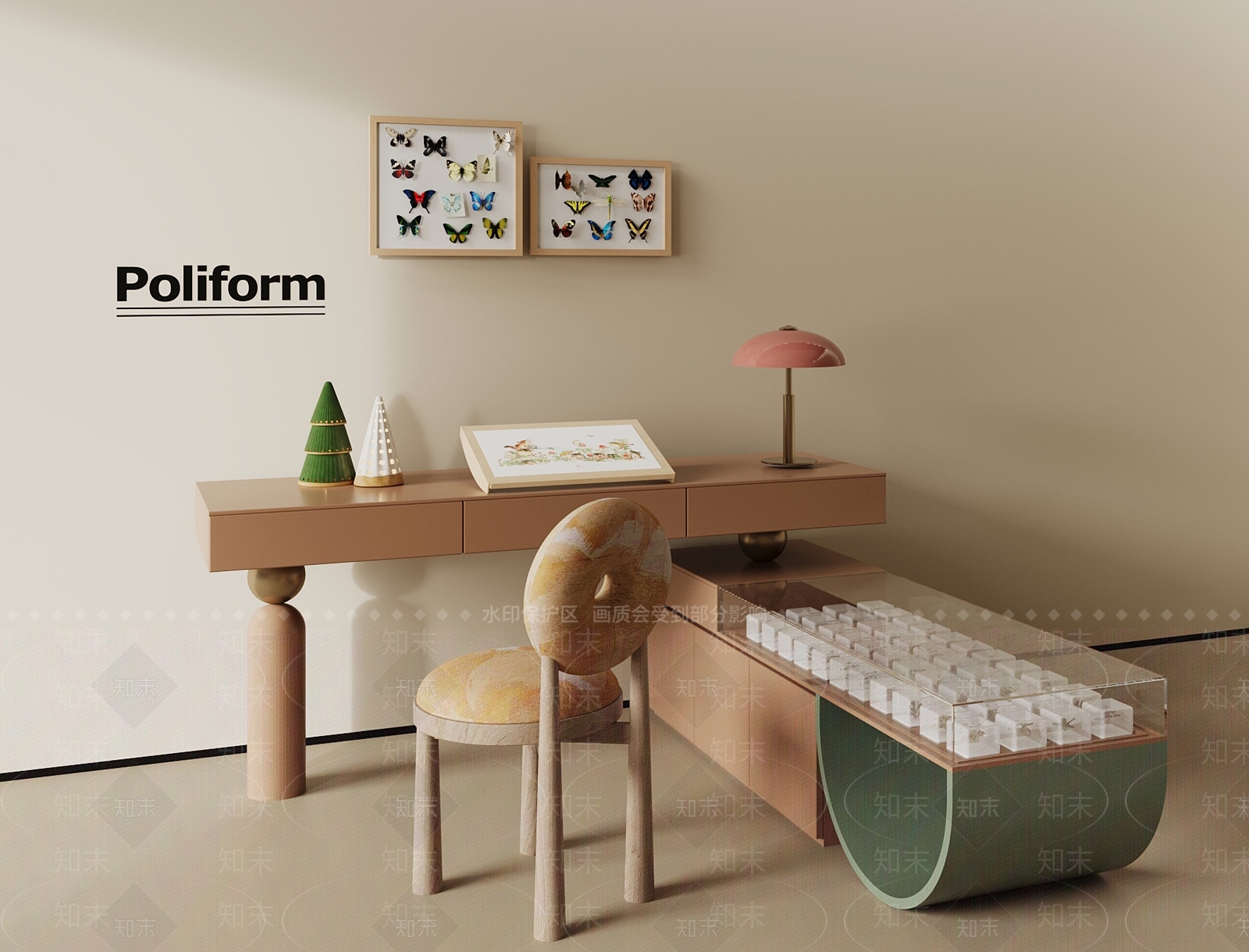 现代奶油儿童桌椅3D模型下载【ID:1200969392】