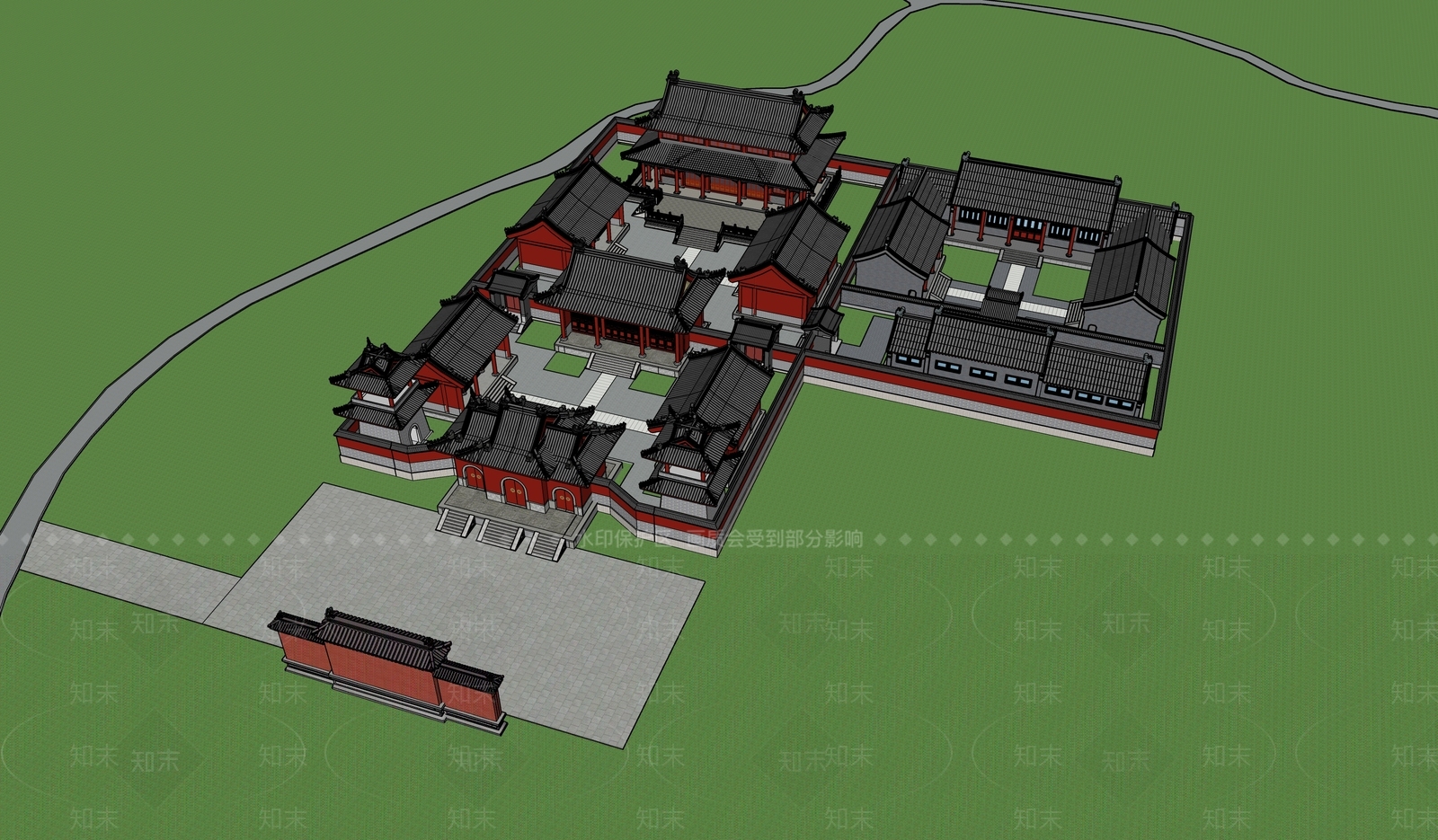 中式寺庙建筑SU模型下载【ID:1200973060】