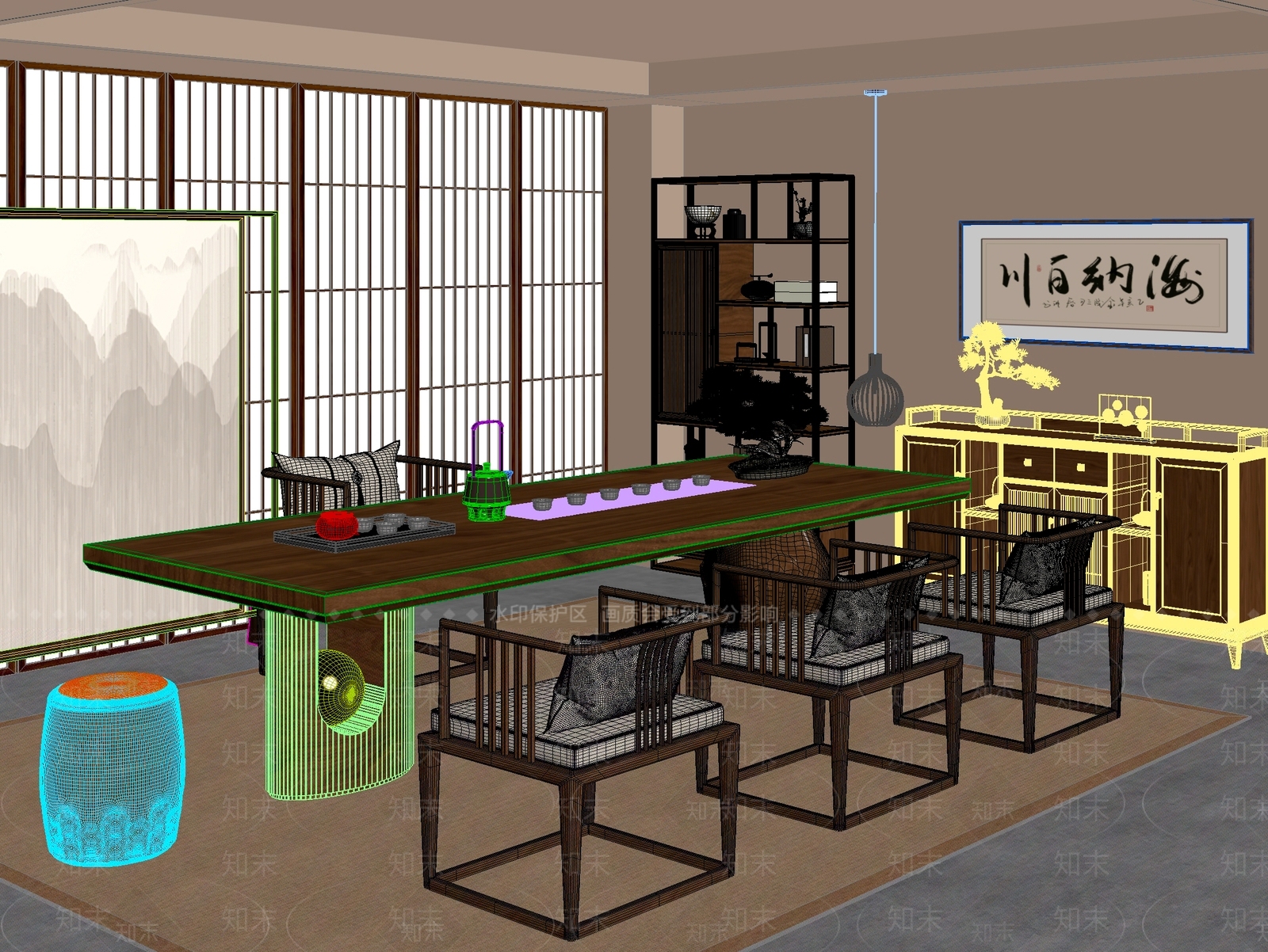 新中式中式茶桌椅3D模型下载【ID:1200973323】