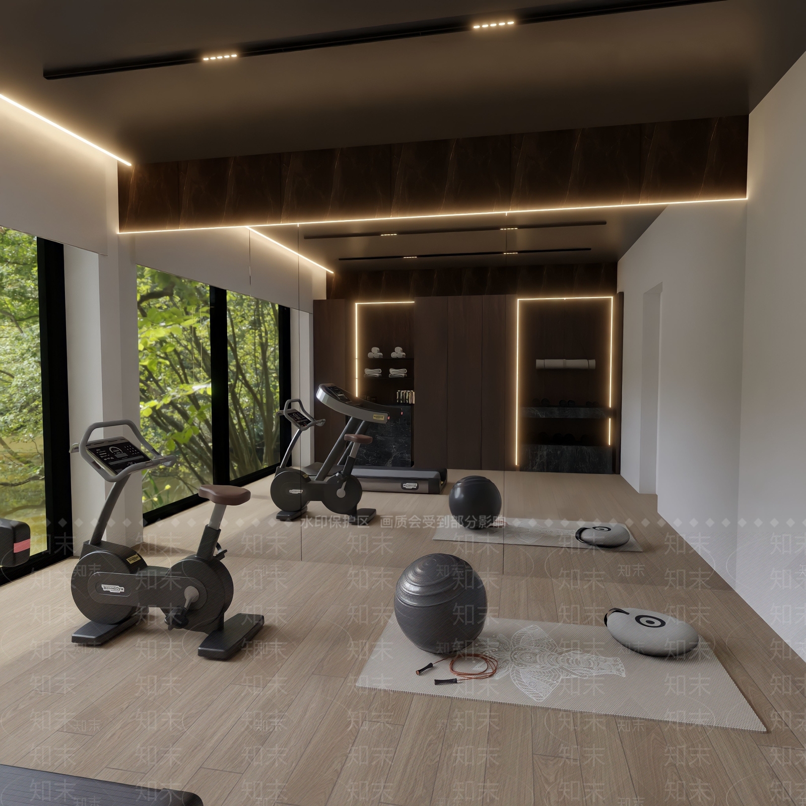 现代原木瑜伽室3D模型下载【ID:1200973691】