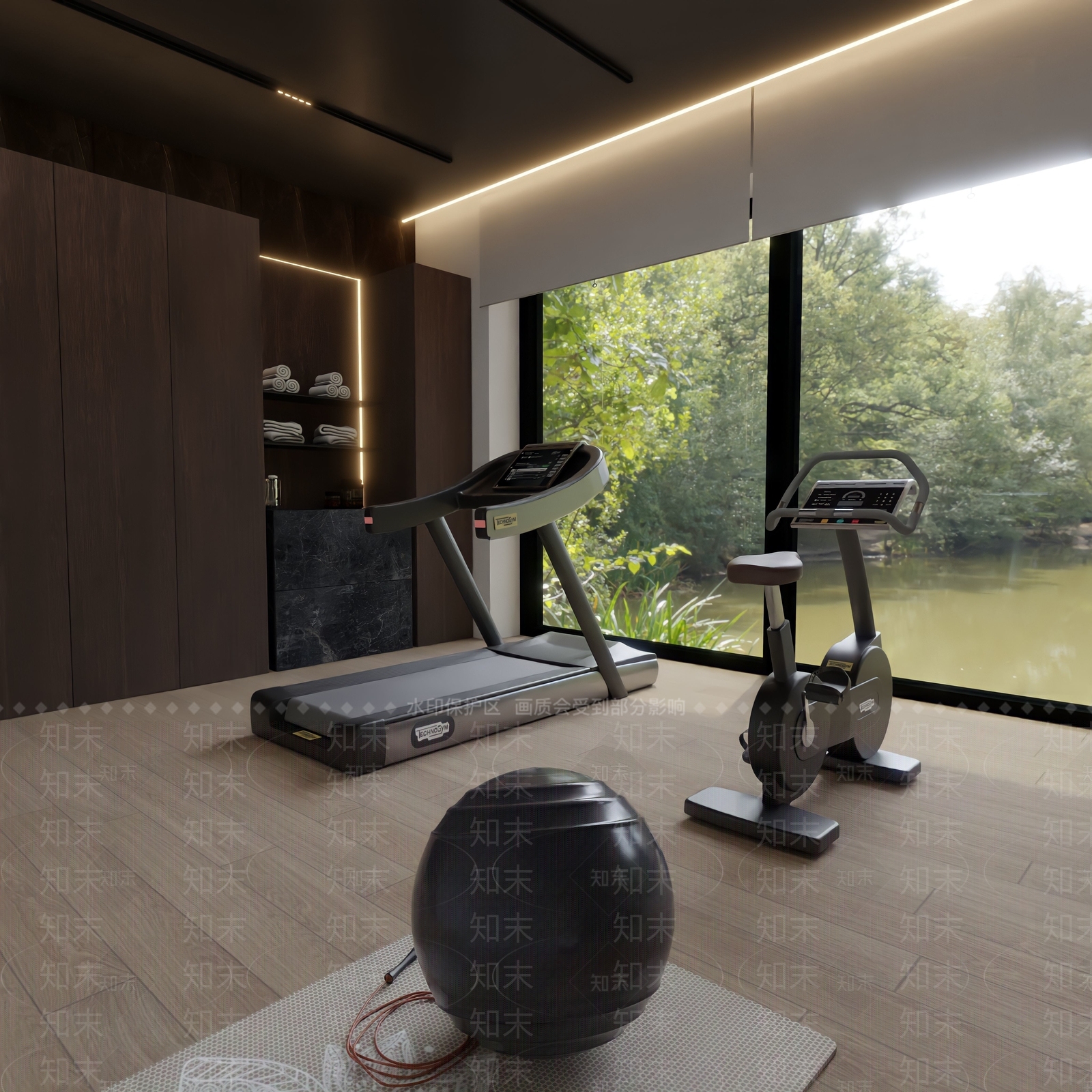 现代原木瑜伽室3D模型下载【ID:1200973691】