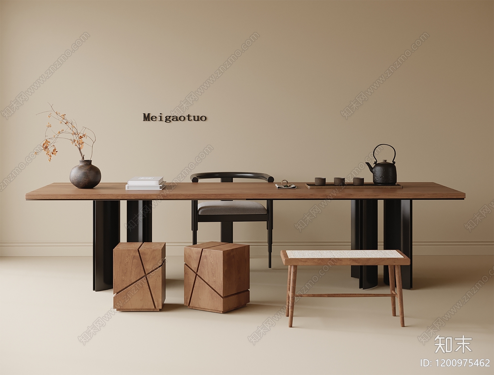 现代新中式茶桌椅3D模型下载【ID:1200975462】