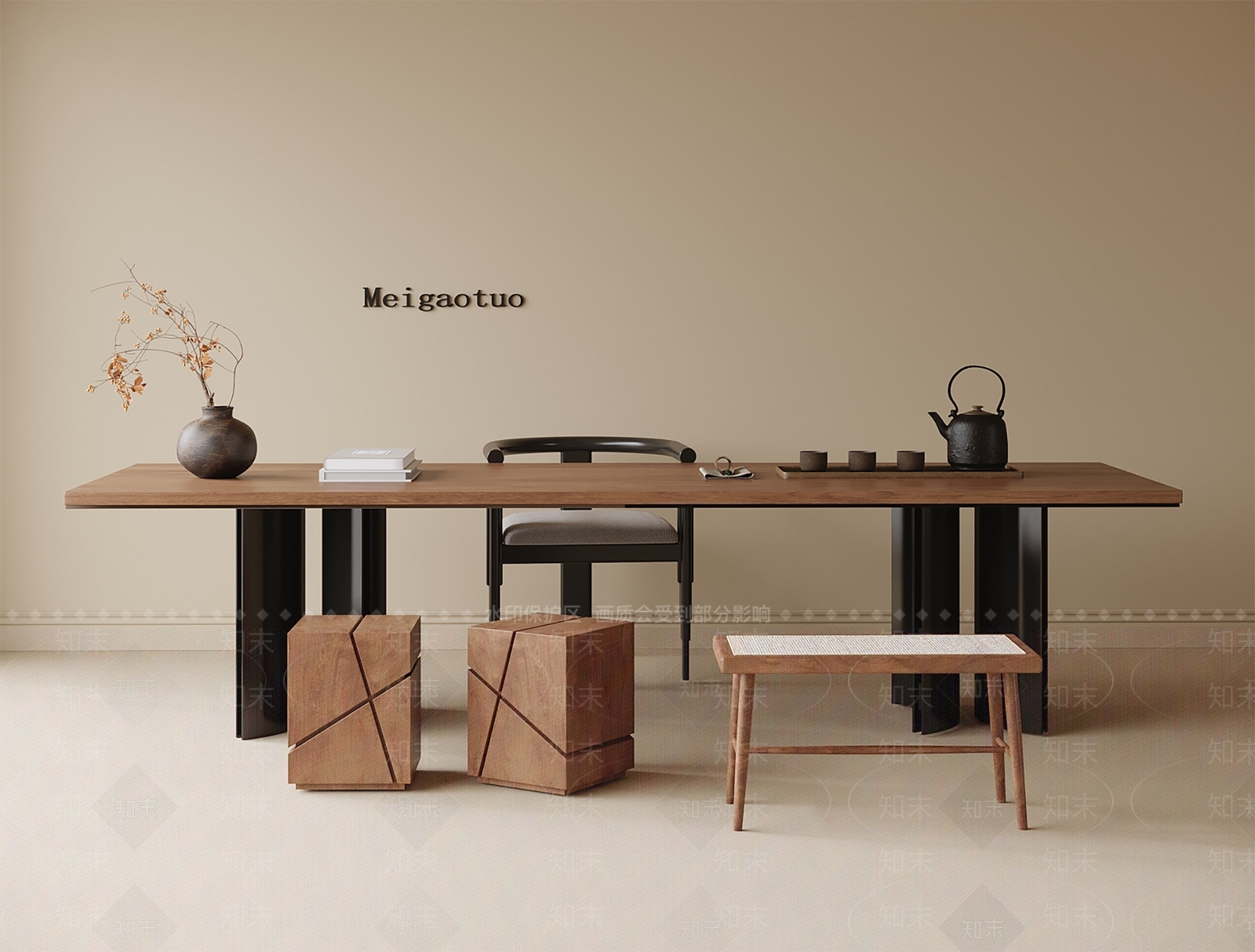 现代新中式茶桌椅SU模型下载【ID:1200975444】