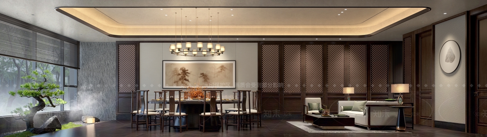 新中式中餐厅3D模型下载【ID:1200976868】
