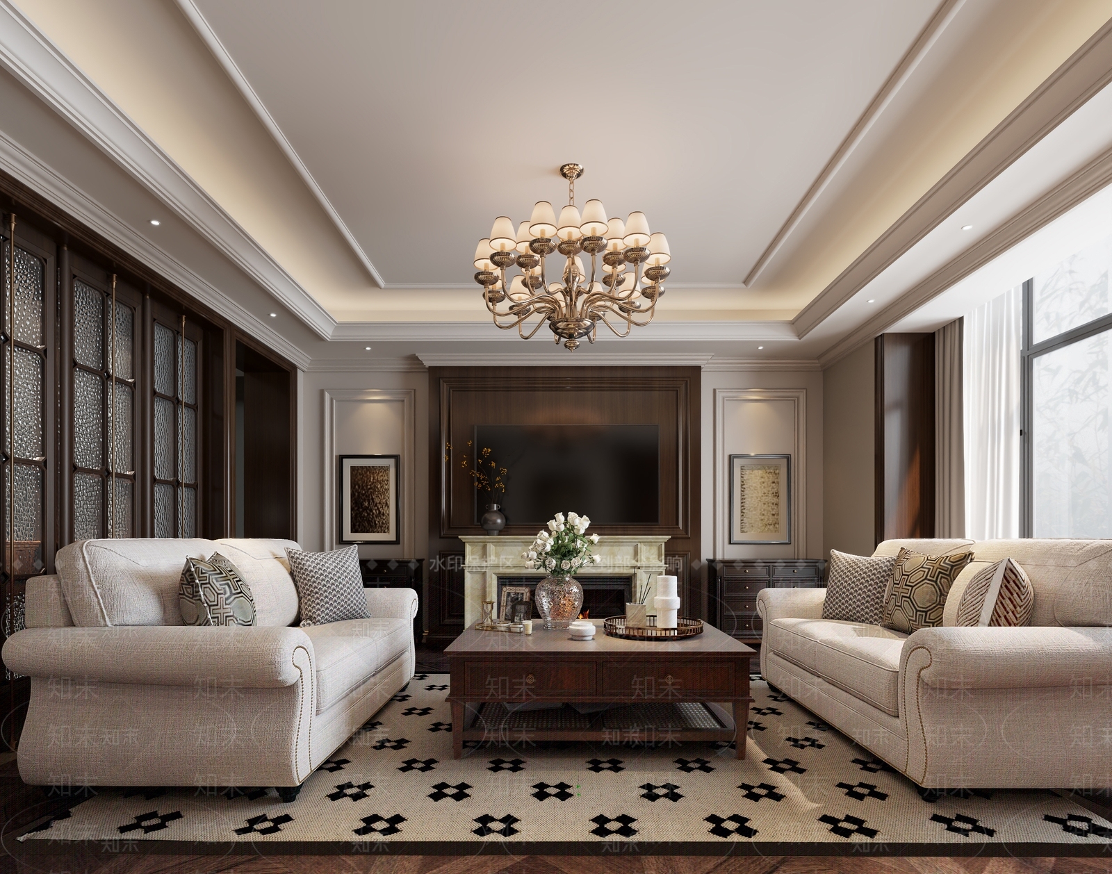 法式美式家居客厅3D模型下载【ID:1200977071】