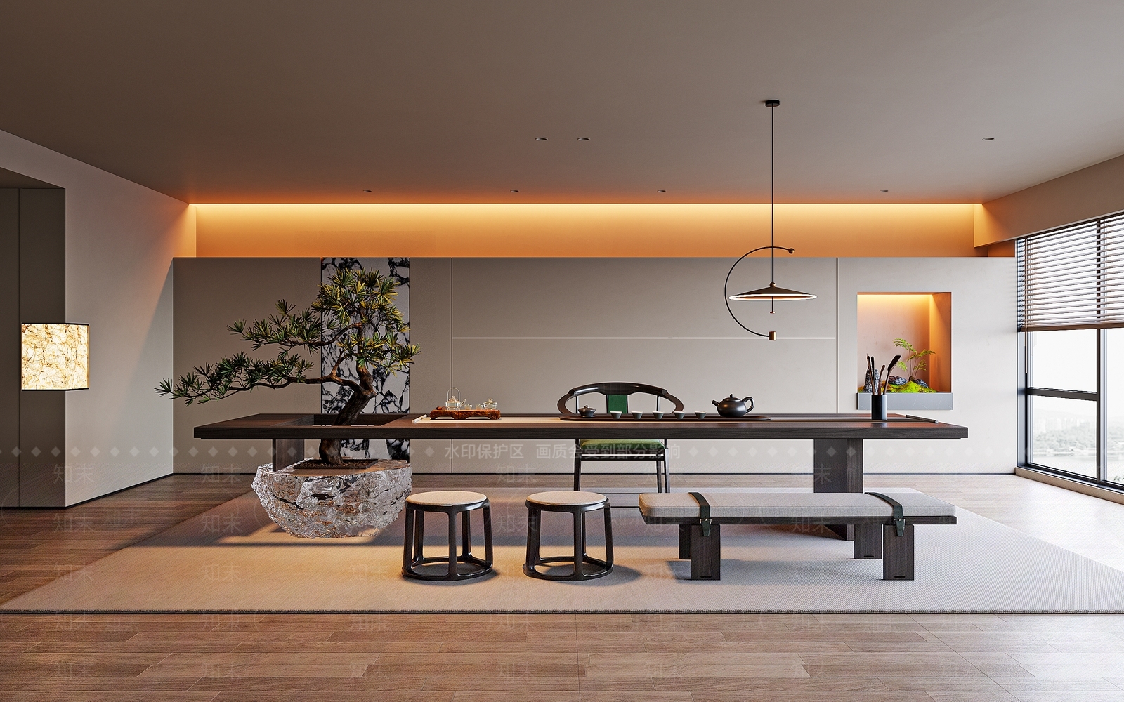 现代新中式茶室3D模型下载【ID:1200978594】