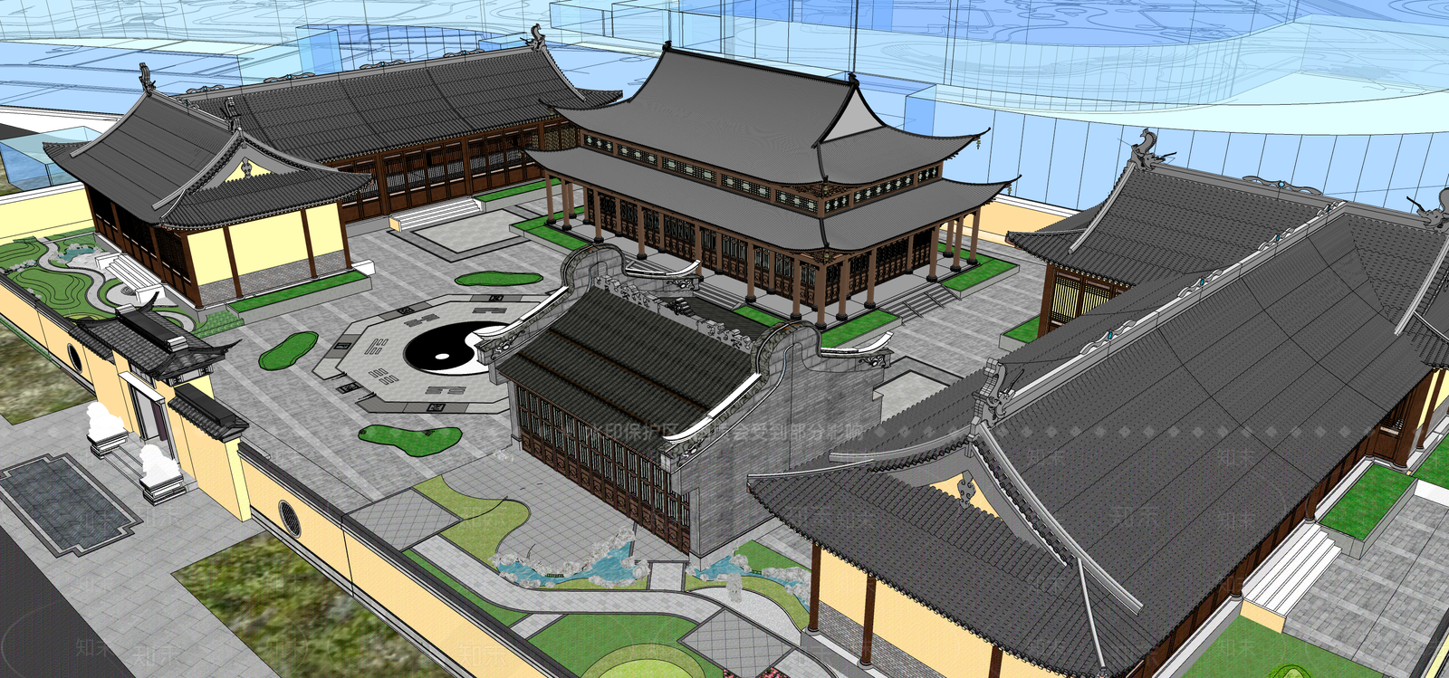 复古中式寺庙建筑SU模型下载【ID:1200979617】