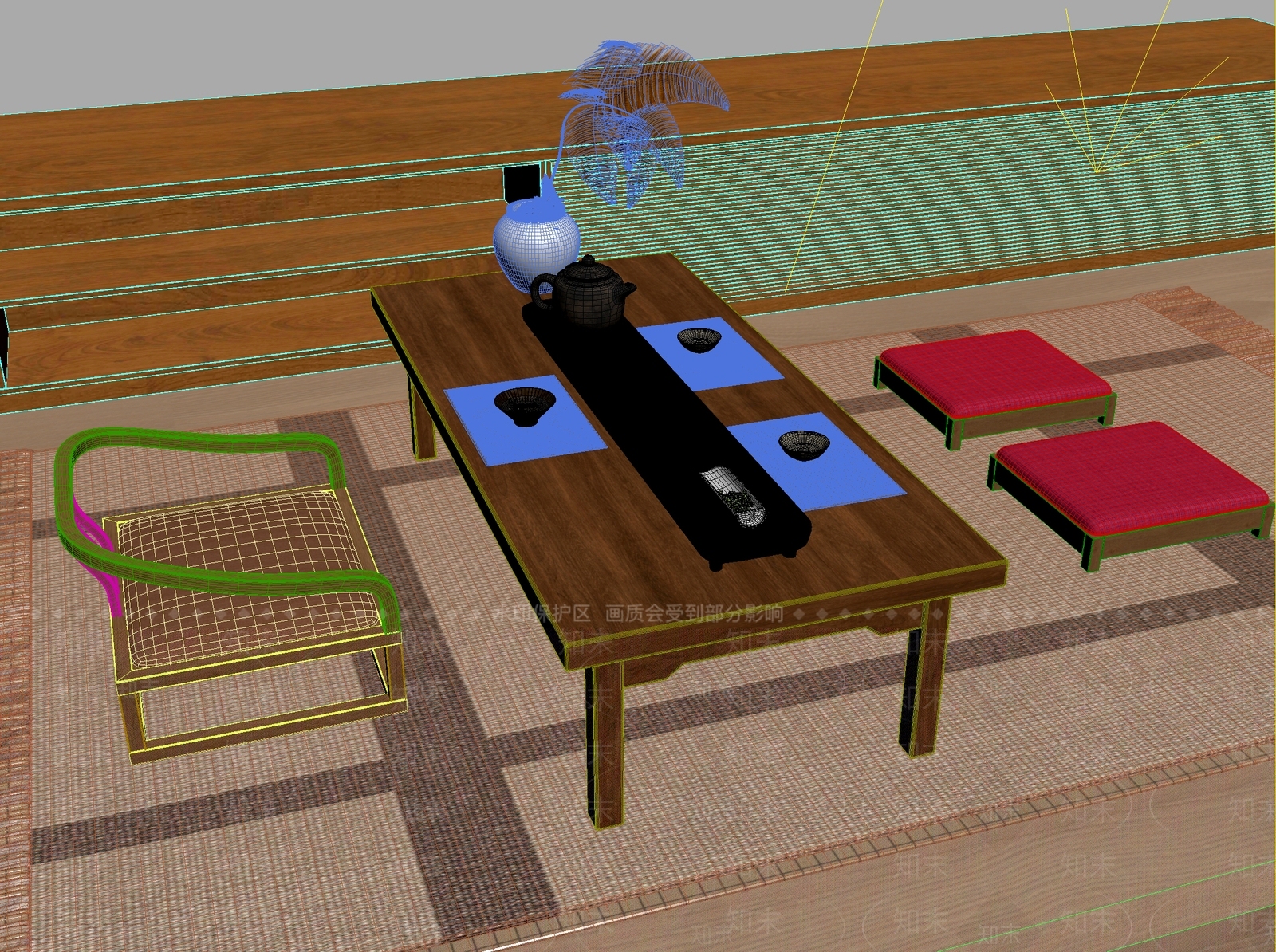 新中式中式茶桌椅3D模型下载【ID:1200981862】