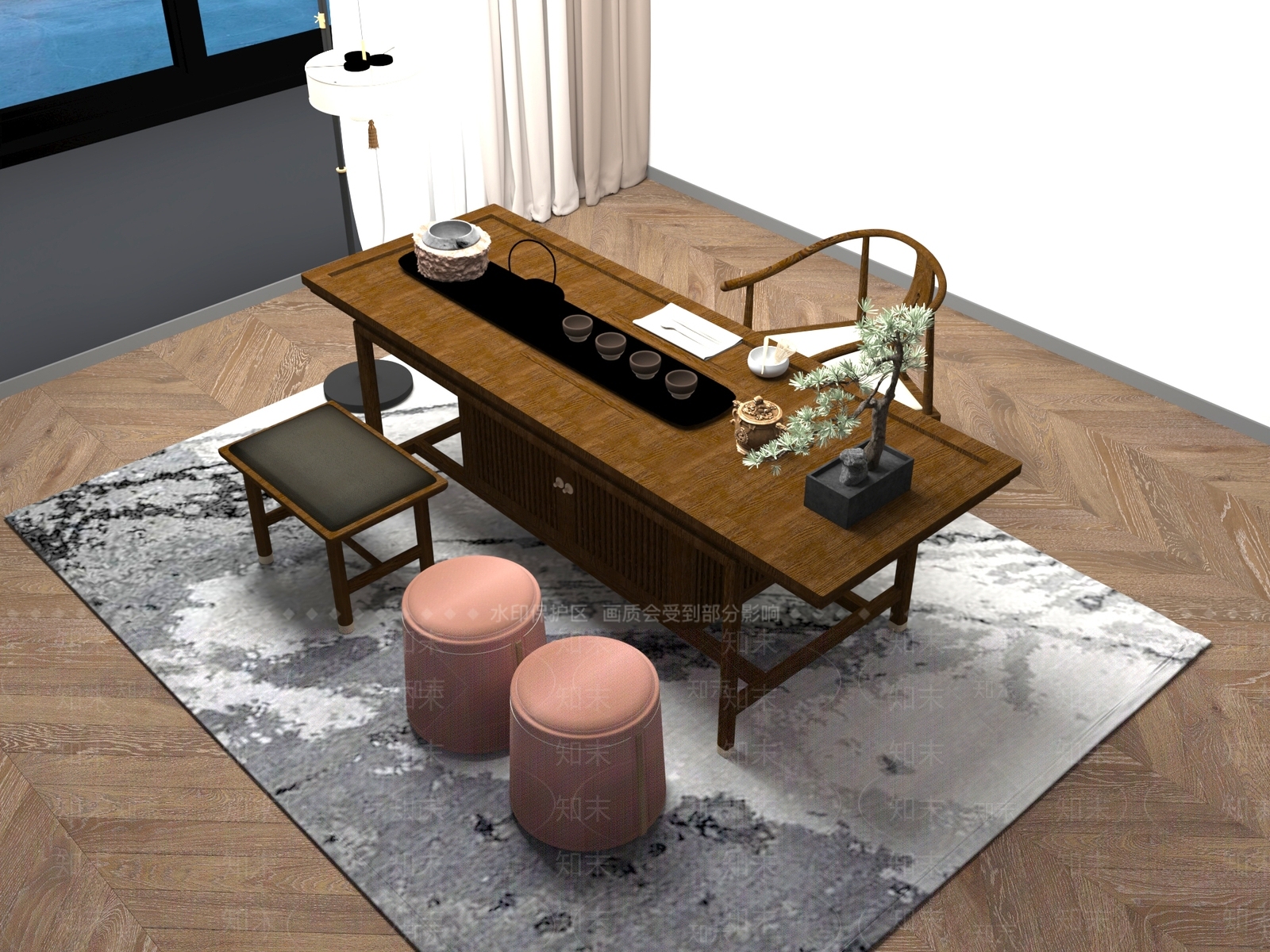 新中式中式茶桌椅3D模型下载【ID:1200982342】