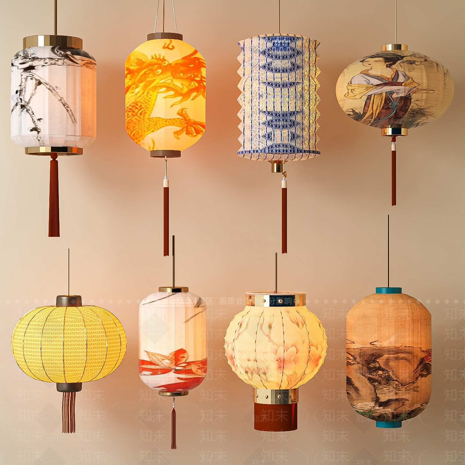 现代新中式灯笼SU模型下载【ID:1200983361】