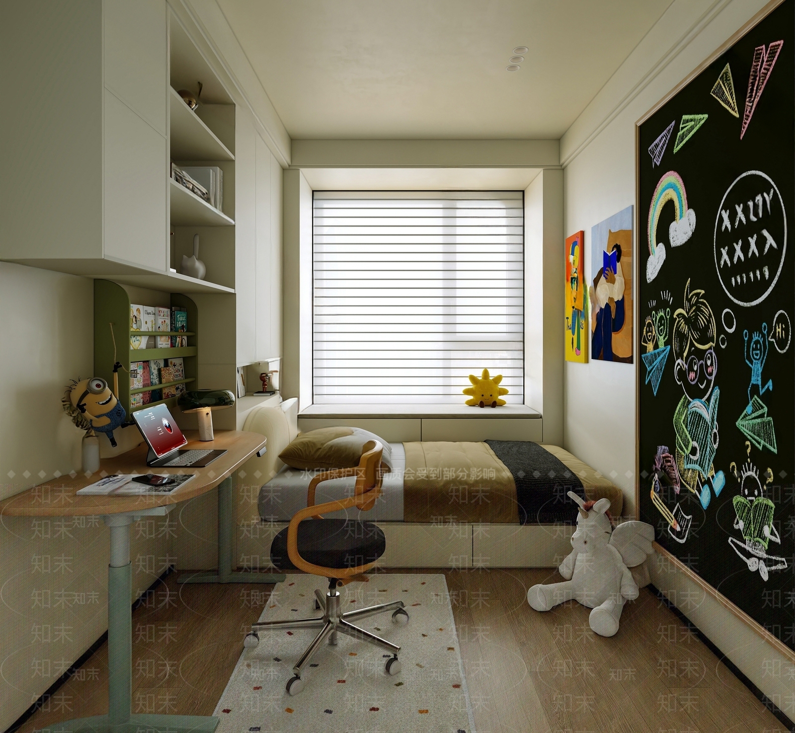 现代奶油通用儿童房SU模型下载【ID:1200983225】