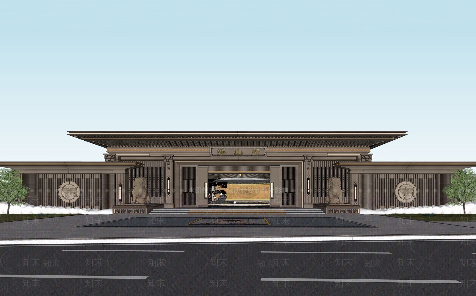 新中式中式售楼处建筑SU模型下载【ID:1200985183】