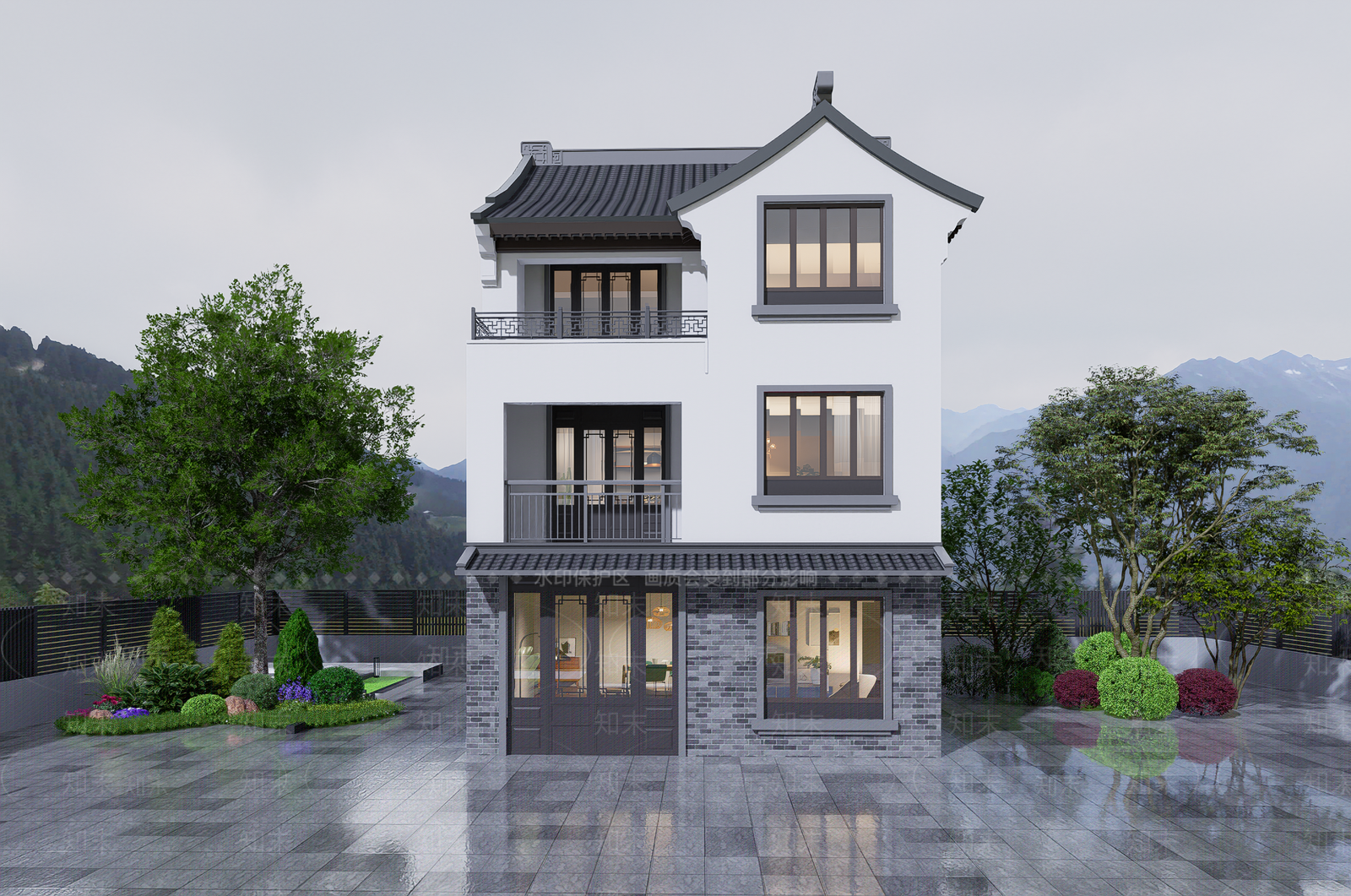 新中式乡村民房SU模型下载【ID:1200990047】