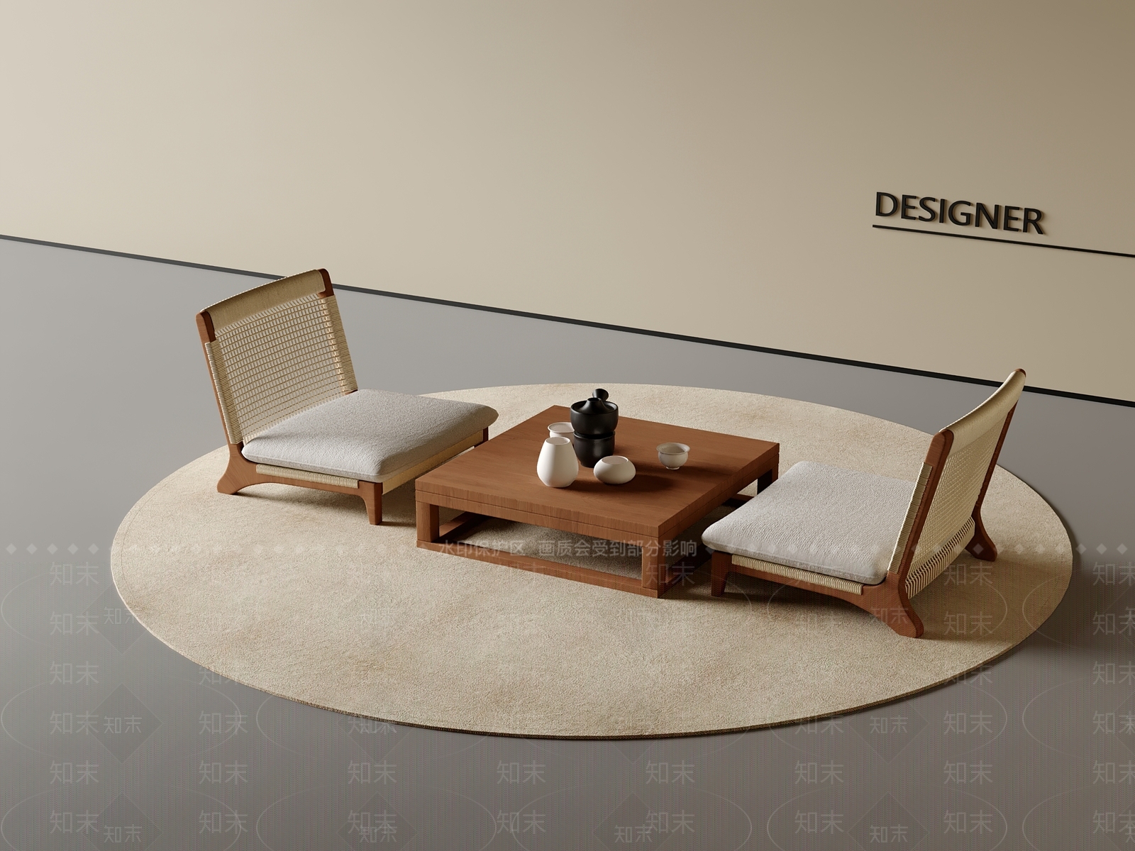 现代新中式茶桌椅3D模型下载【ID:1200991283】