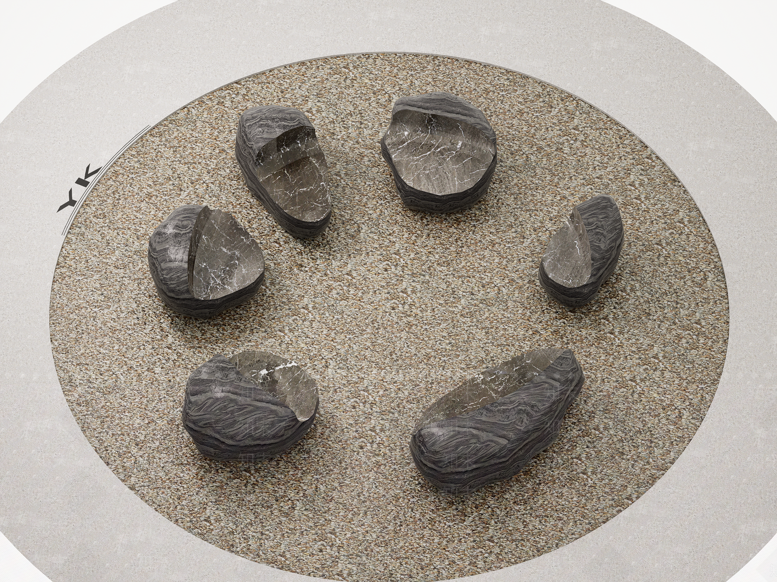 现代禅意景观石SU模型下载【ID:1200995983】