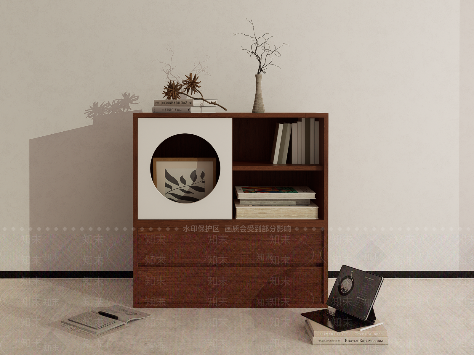 复古中古书柜3D模型下载【ID:1201008967】