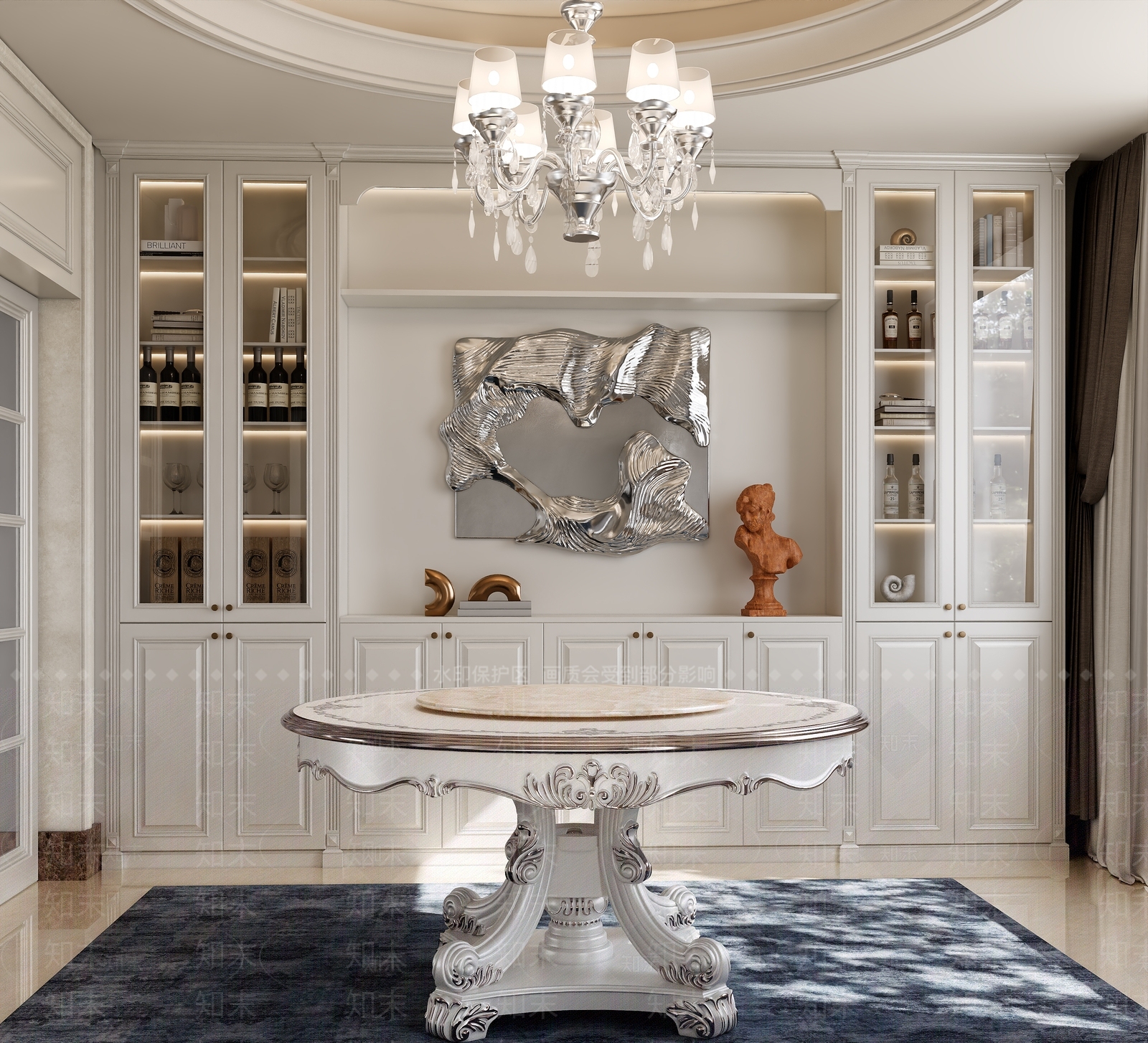 法式简欧圆桌餐厅3D模型下载【ID:1201011392】