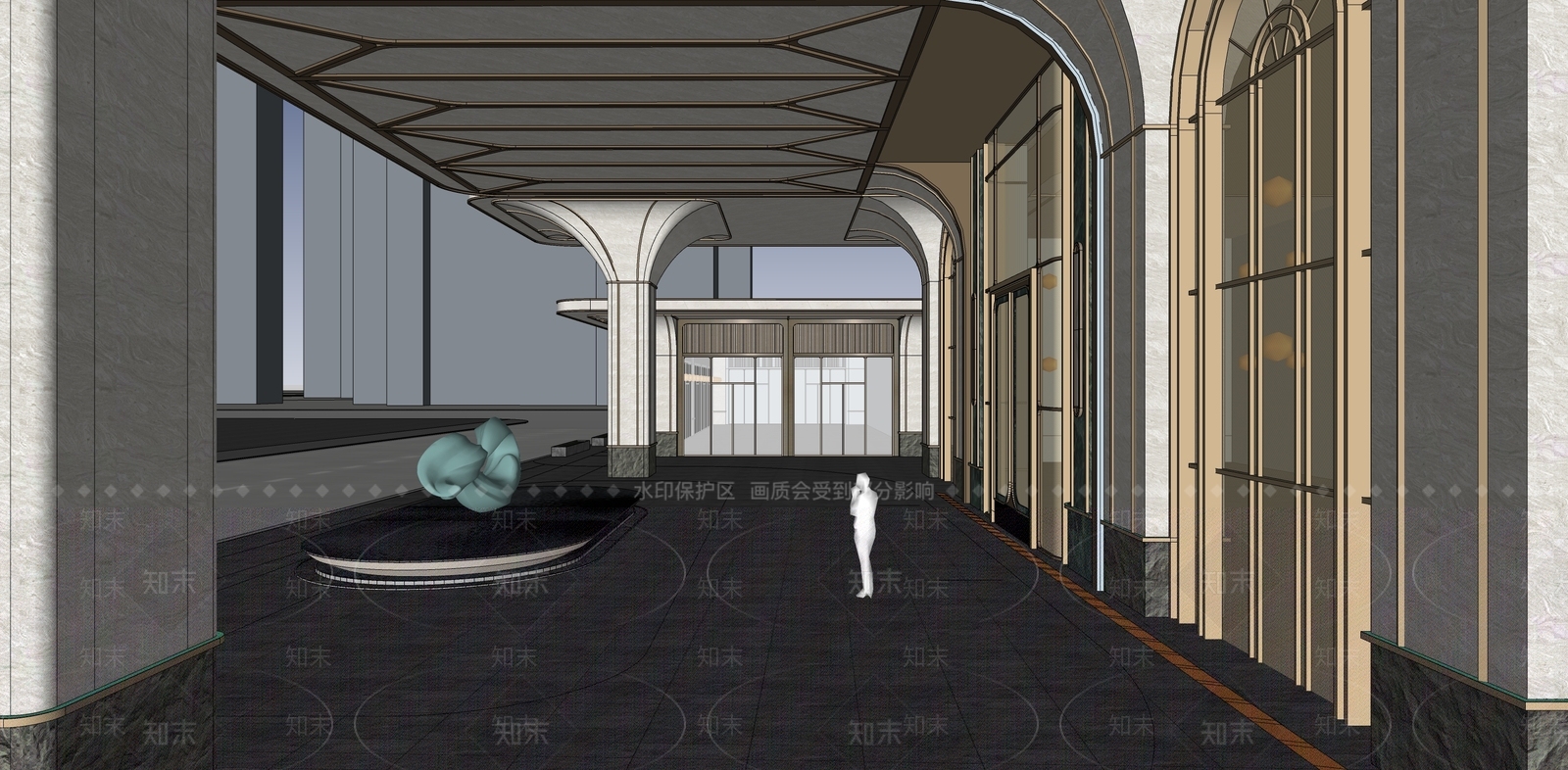 简约复古售楼处建筑SU模型下载【ID:1201013931】
