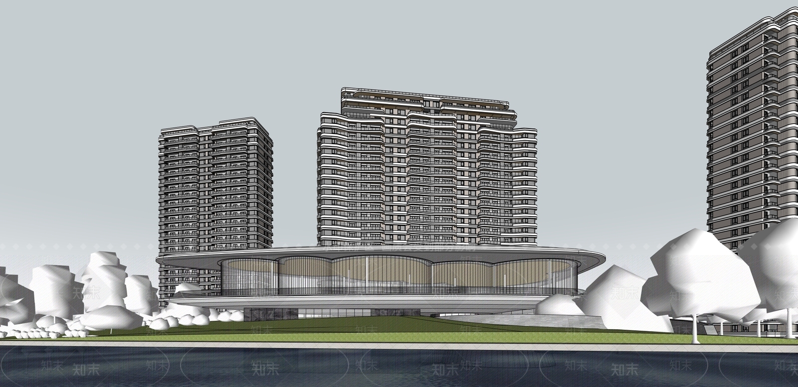 现代售楼处建筑SU模型下载【ID:1201022820】