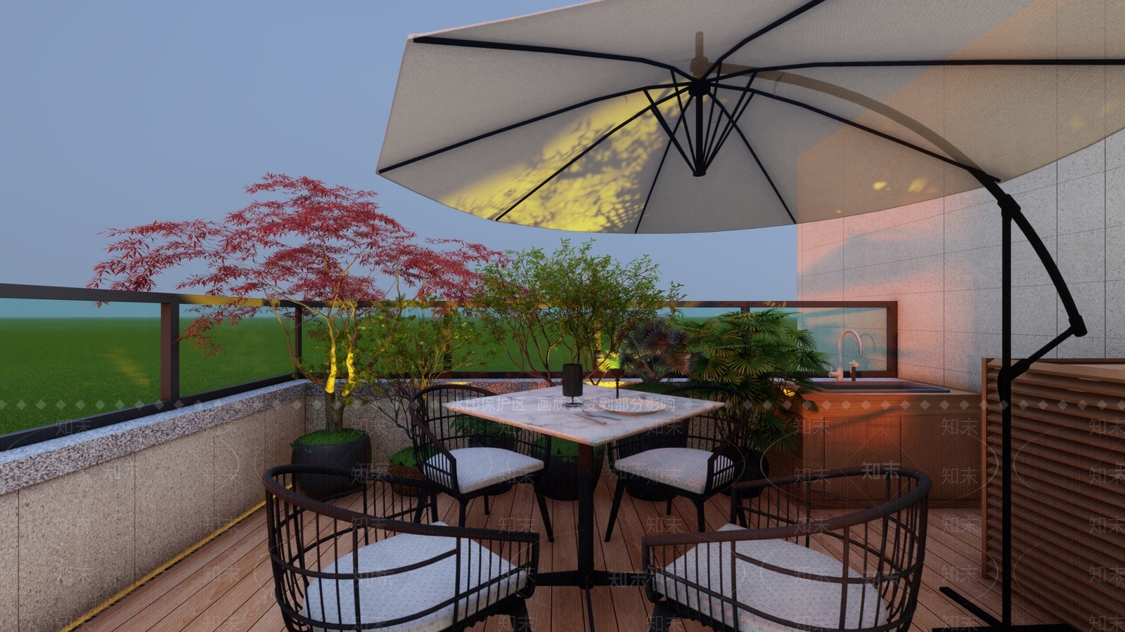 现代屋顶花园SU模型下载【ID:1201025915】