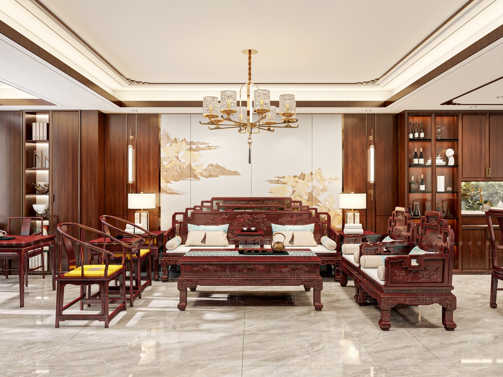 新中式中式家居客厅3D模型下载【ID:1201030423】