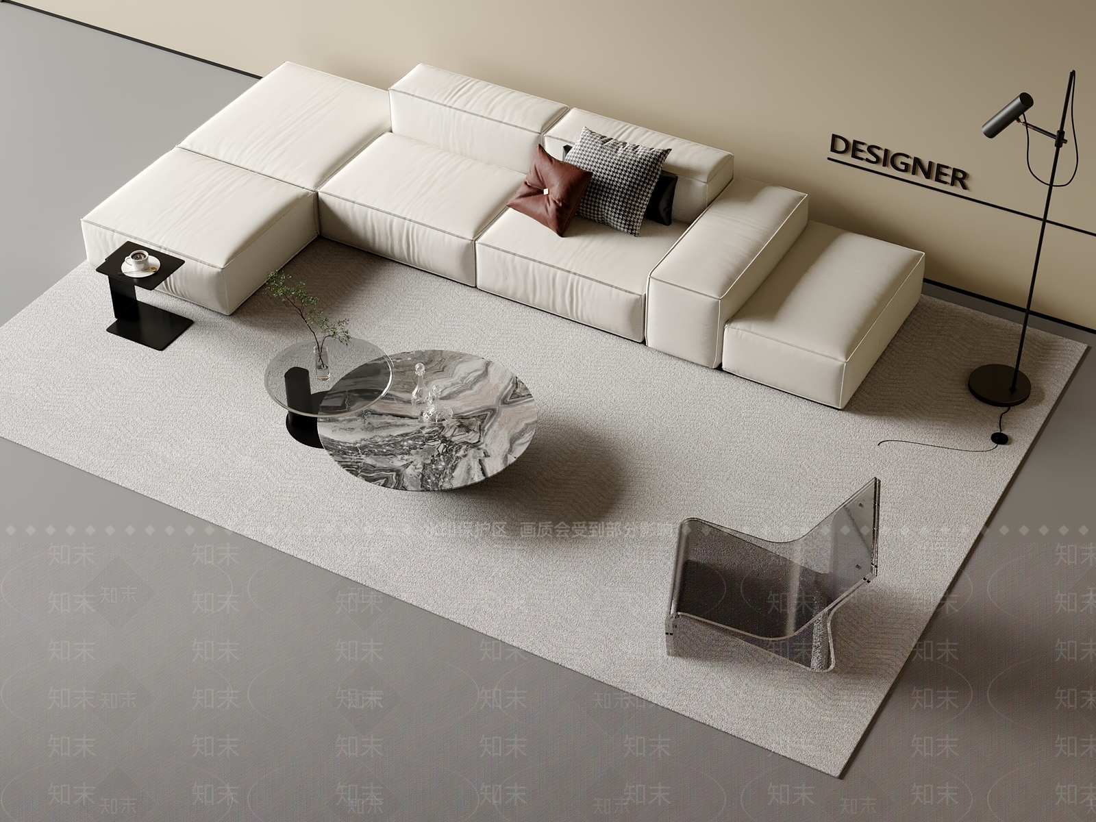 现代奶油多人沙发3D模型下载【ID:1201033914】