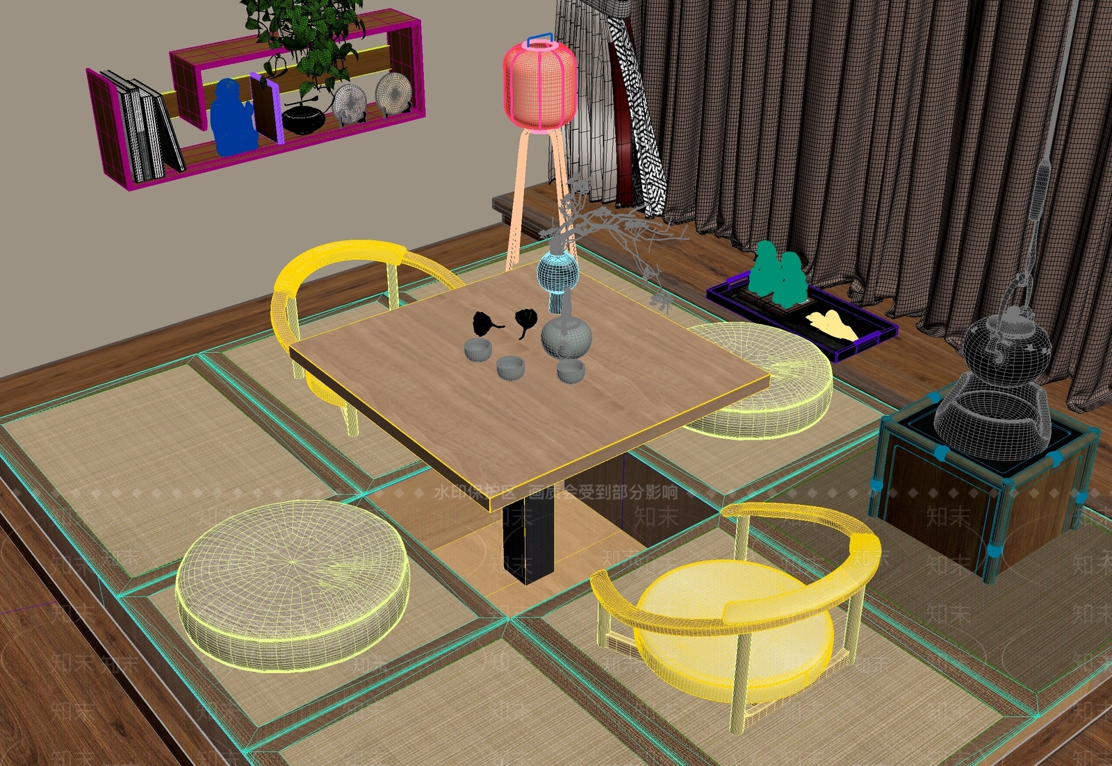 新中式中式茶桌椅3D模型下载【ID:1201038572】